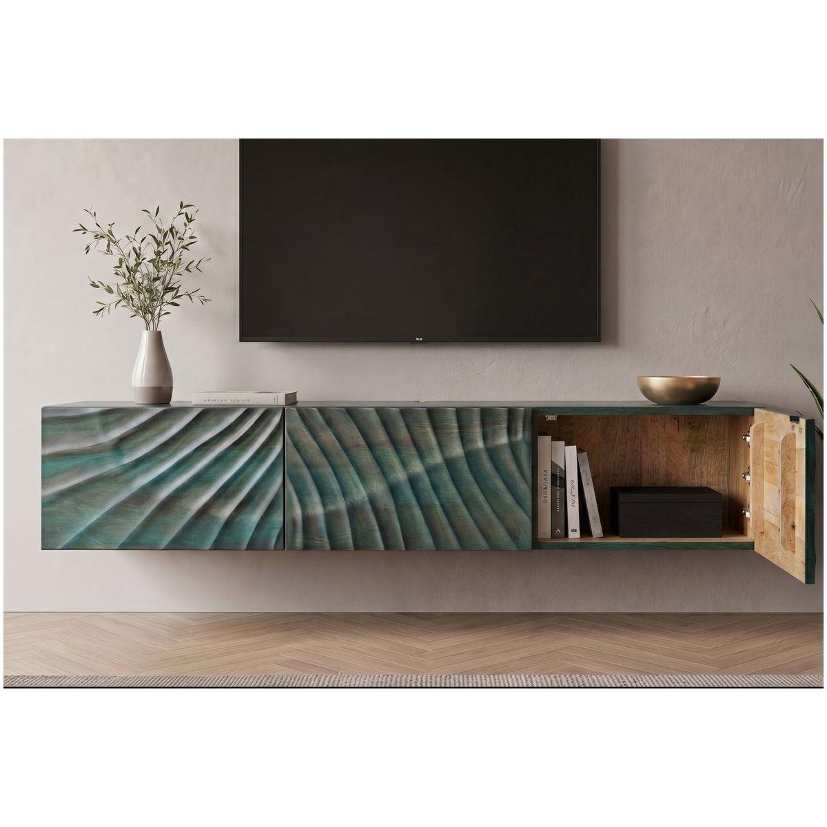 TV Wandmöbel Hängeschrank Vintage Baraya 160 grün Mangoholz