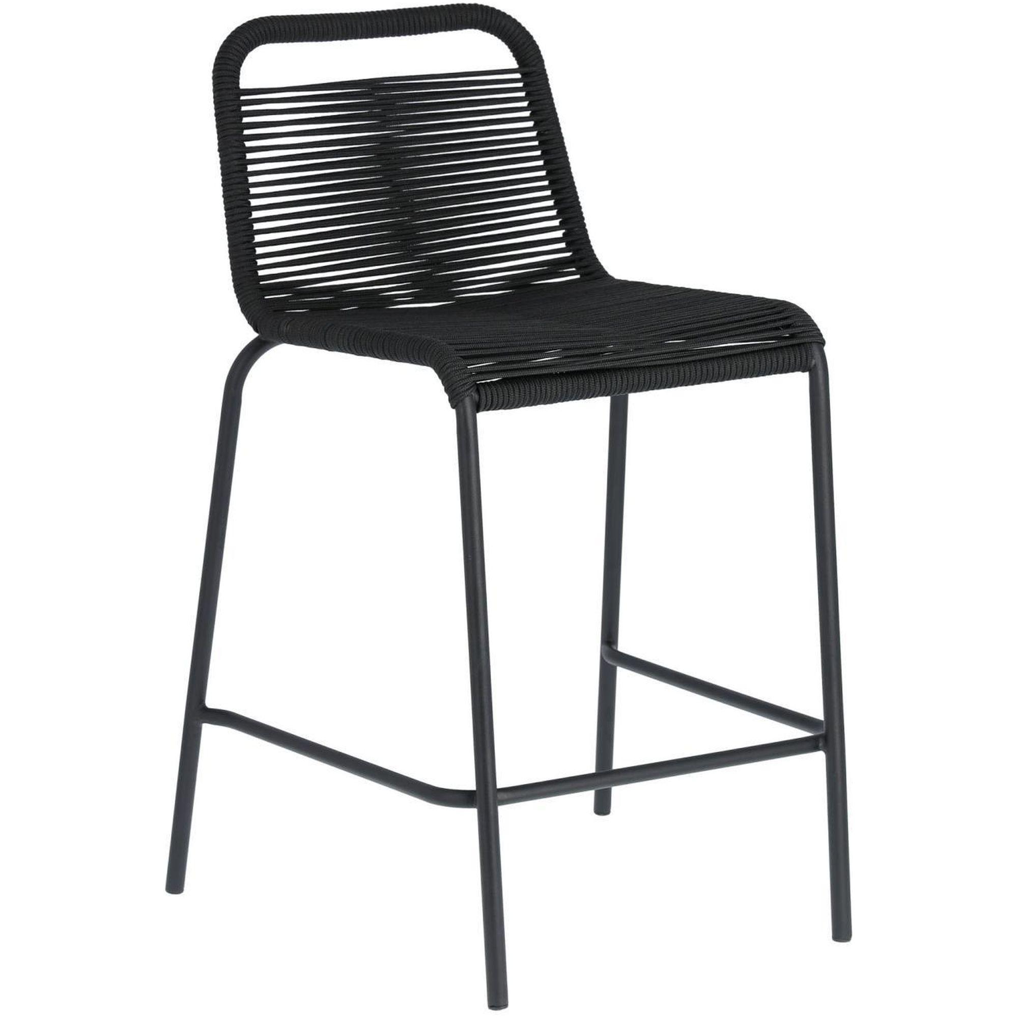 Barhocker Outdoor Garten Lambton aus schwarzem Seil und Stahl mit schwarzem Finish Höhe 62 cm