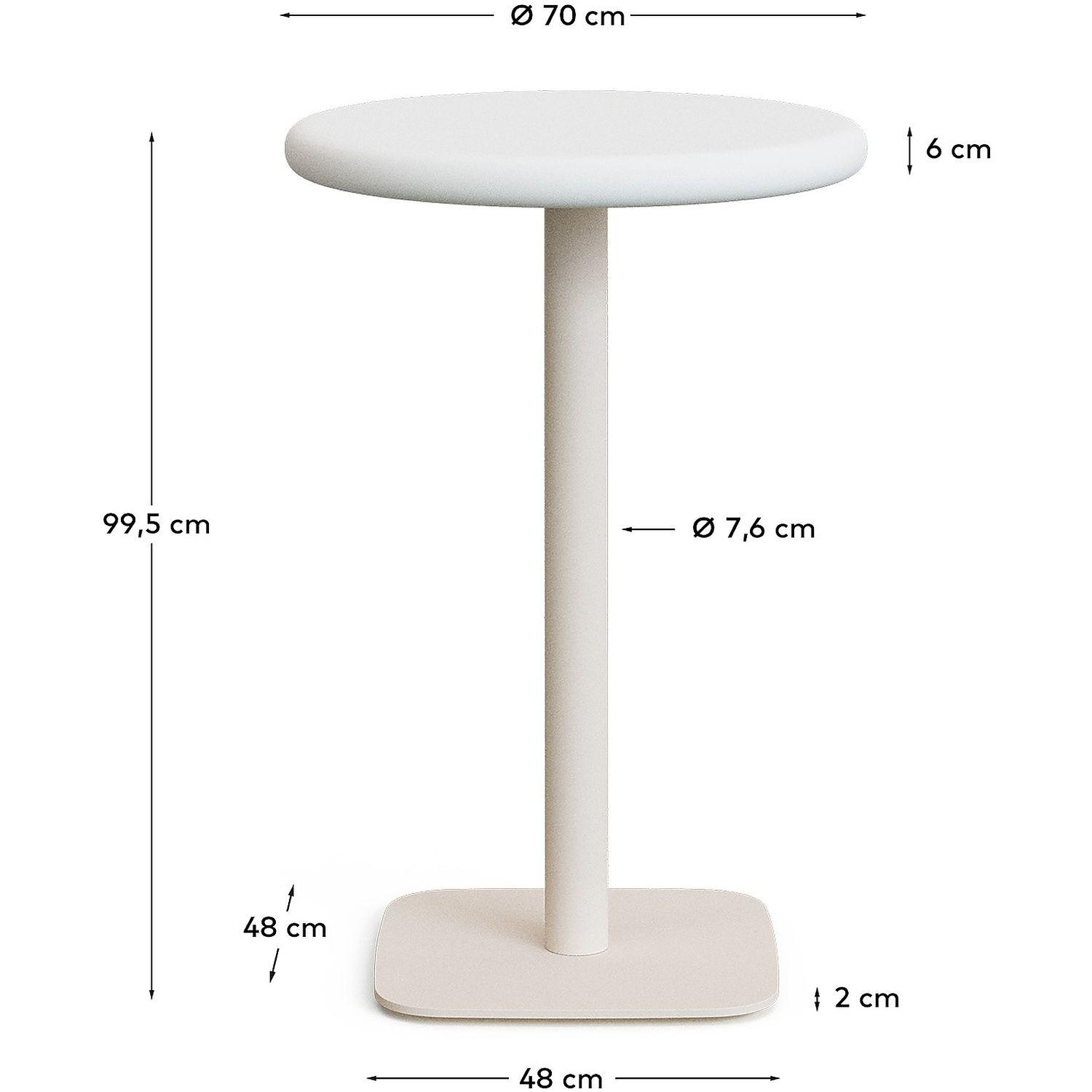 Bartisch Outdoor-Tisch Dina Zementplatte weiss 70x70 und weissem Stahlfuss 48 x 48 x 96 cm