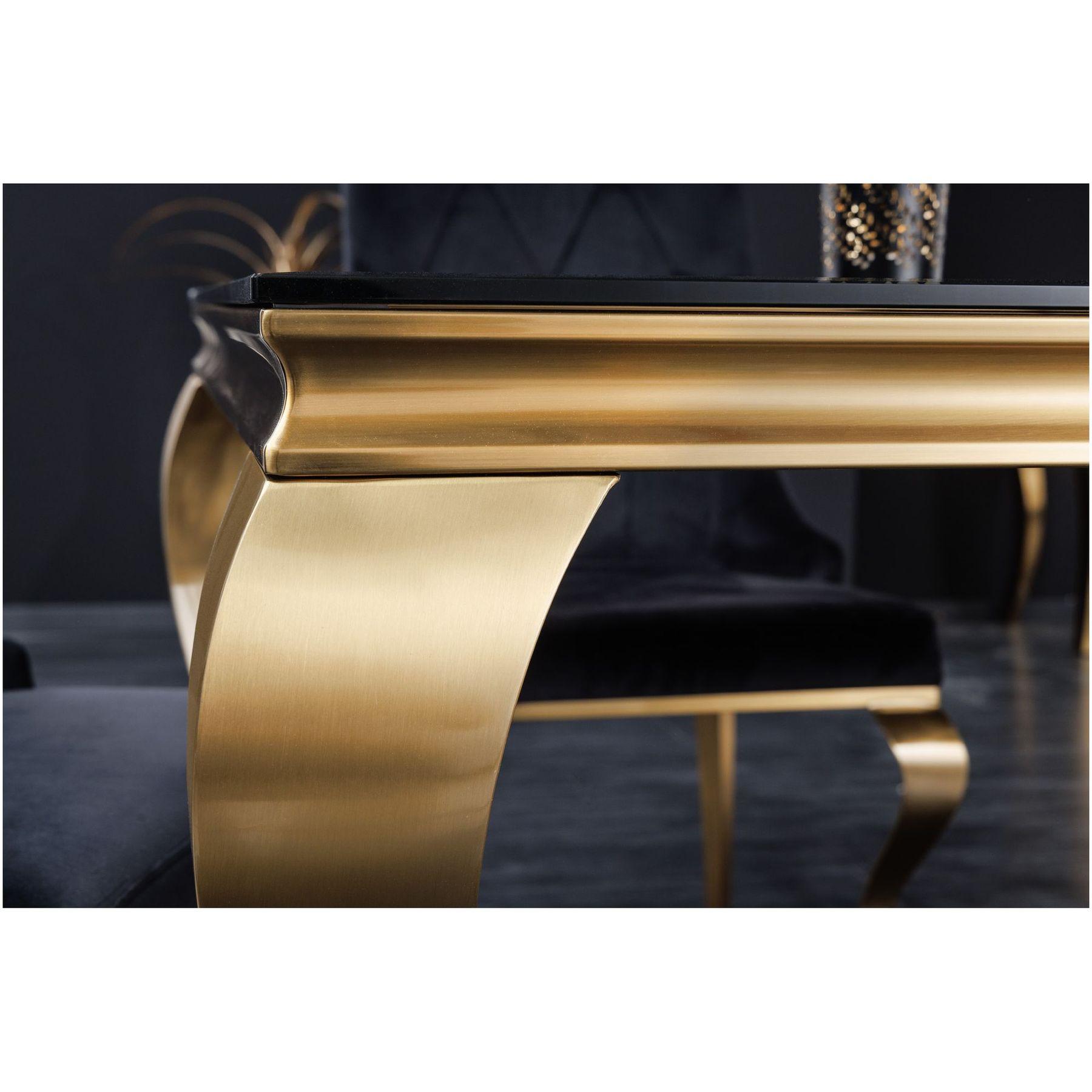 Design Esstisch Pomp Glas schwarz Gestell Edelstahl gold - Grösse: 180x90
