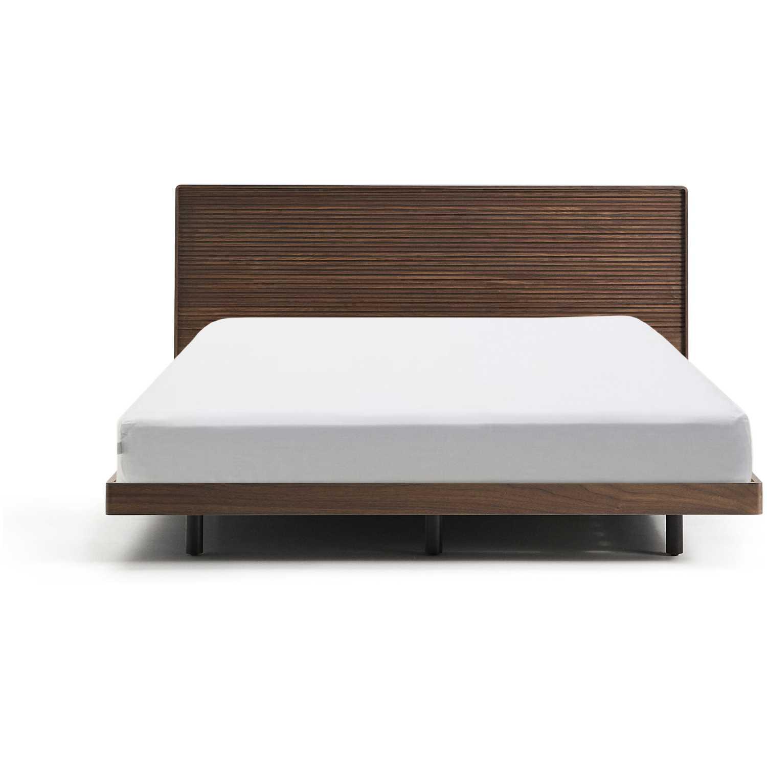 Bett Norlen Nussbaumfurnier mit dunklem Finish und LED-Licht für Matratzen 160x200 FSC Mix Credit