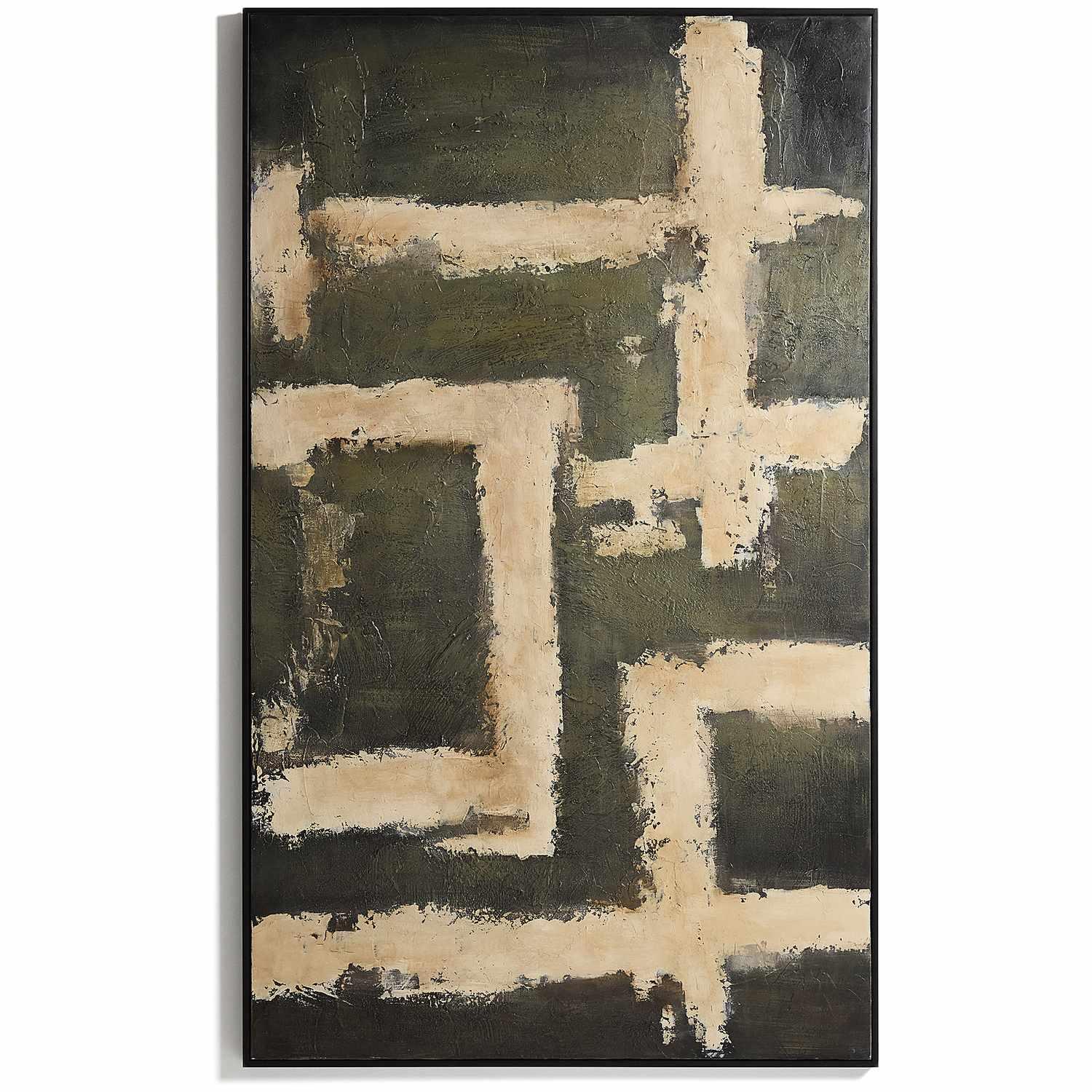 Abstraktes Bild Emeri handgemalt in Oliv- und Beigetönen 120x200