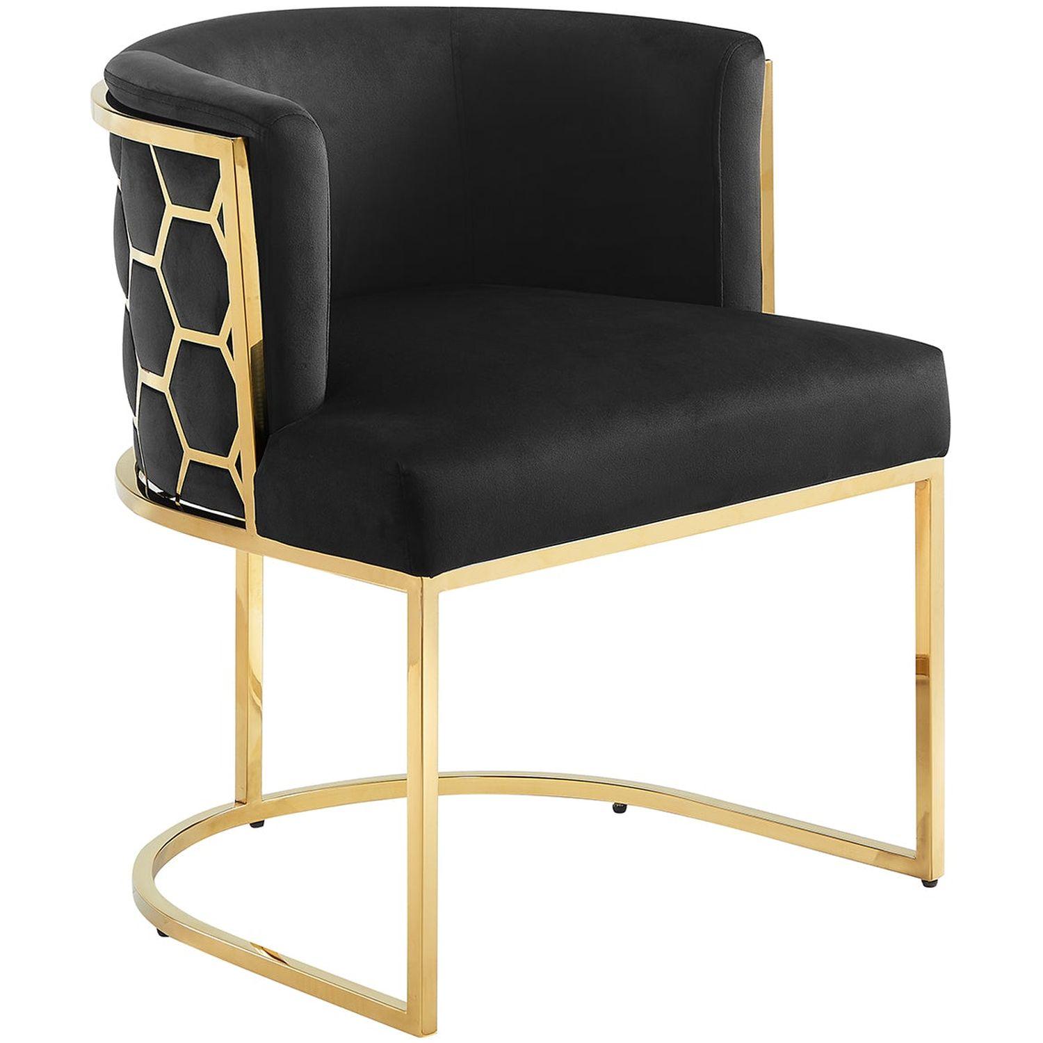 Design Armlehnstuhl Monaco Samt Stoff schwarz Edelstahl gold
