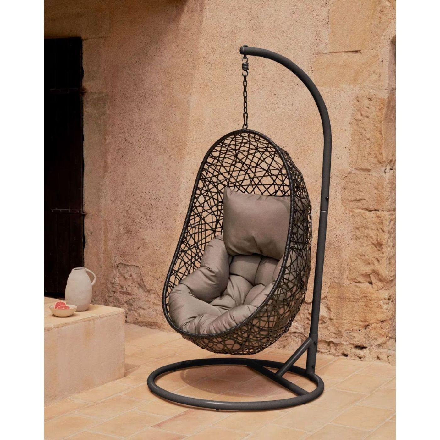 Garten Hängesessel Florence Poly Rattan dunkelgrau Fuss dunkelgrau