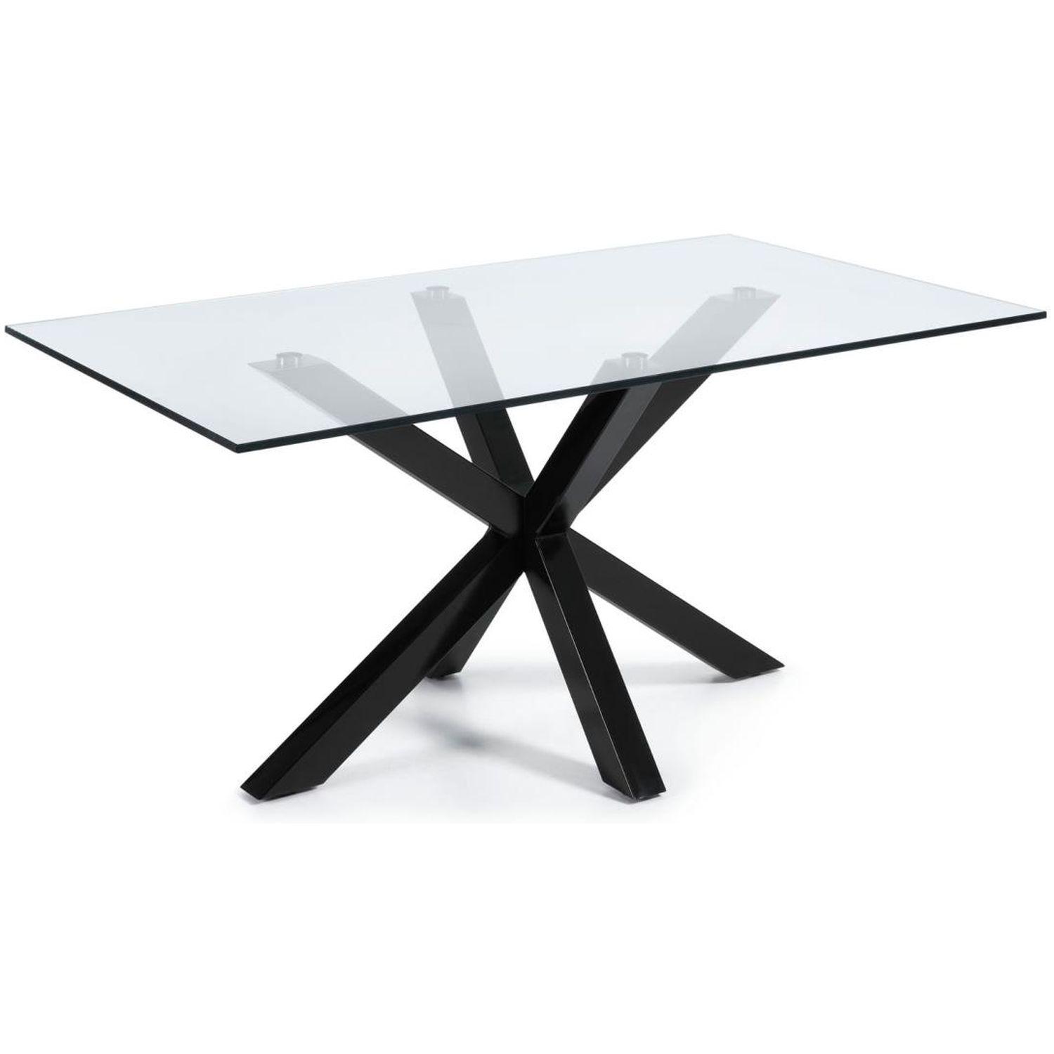 Argo Tisch aus Glas und Stahlbeine mit schwarzem Finish 160 x 90 cm