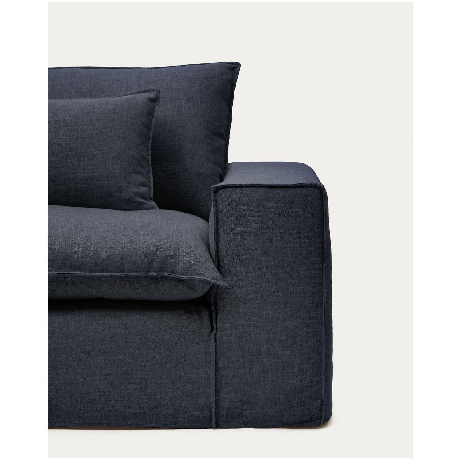 2-Sitzer-Sofa Anarela mit abnehmbarem Bezug aus Leinen und Viskose in Dunkelgrau 220 cm