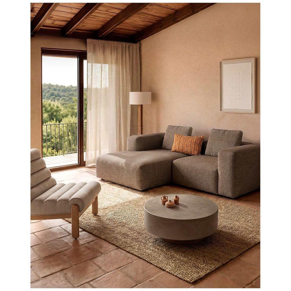 2-Sitzer-Sofa Blok mit Chaiselongue rechts in brauner Chenille 240 cm FSC Mix Credit