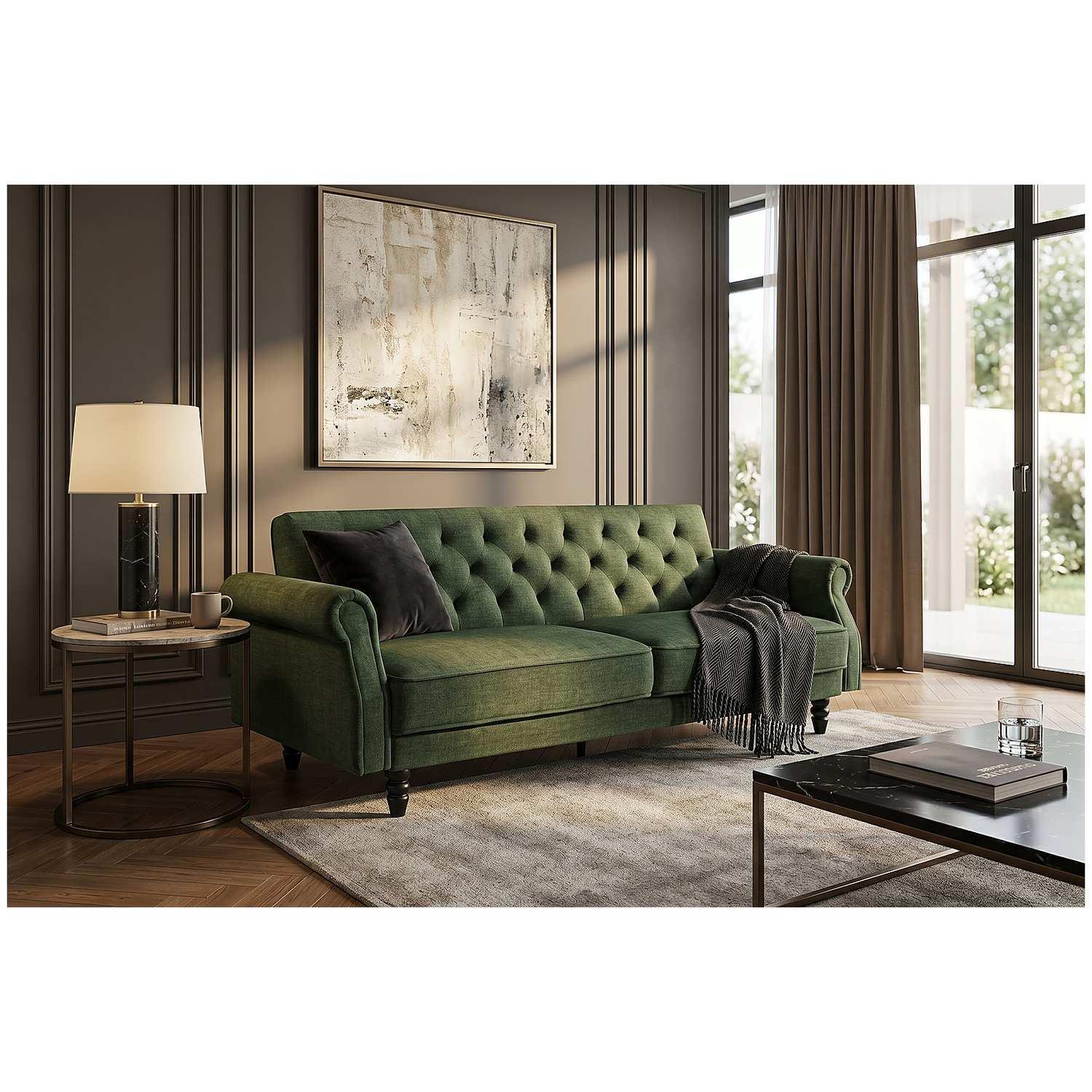 Bettsofa Chesterfield Landhaus Velvet Stoff grün 220