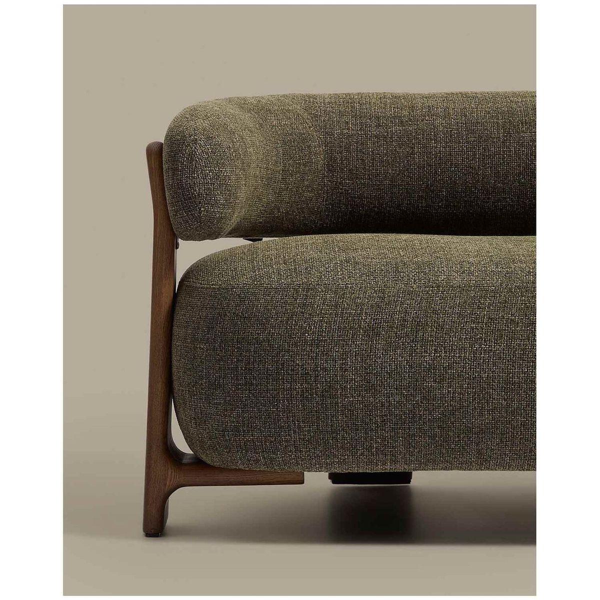 2-Sitzer Sofa Granite mit grüner Chenille und Beinen aus massivem Eschenholz mit Nussbaumfinish 155 FSC 100 %