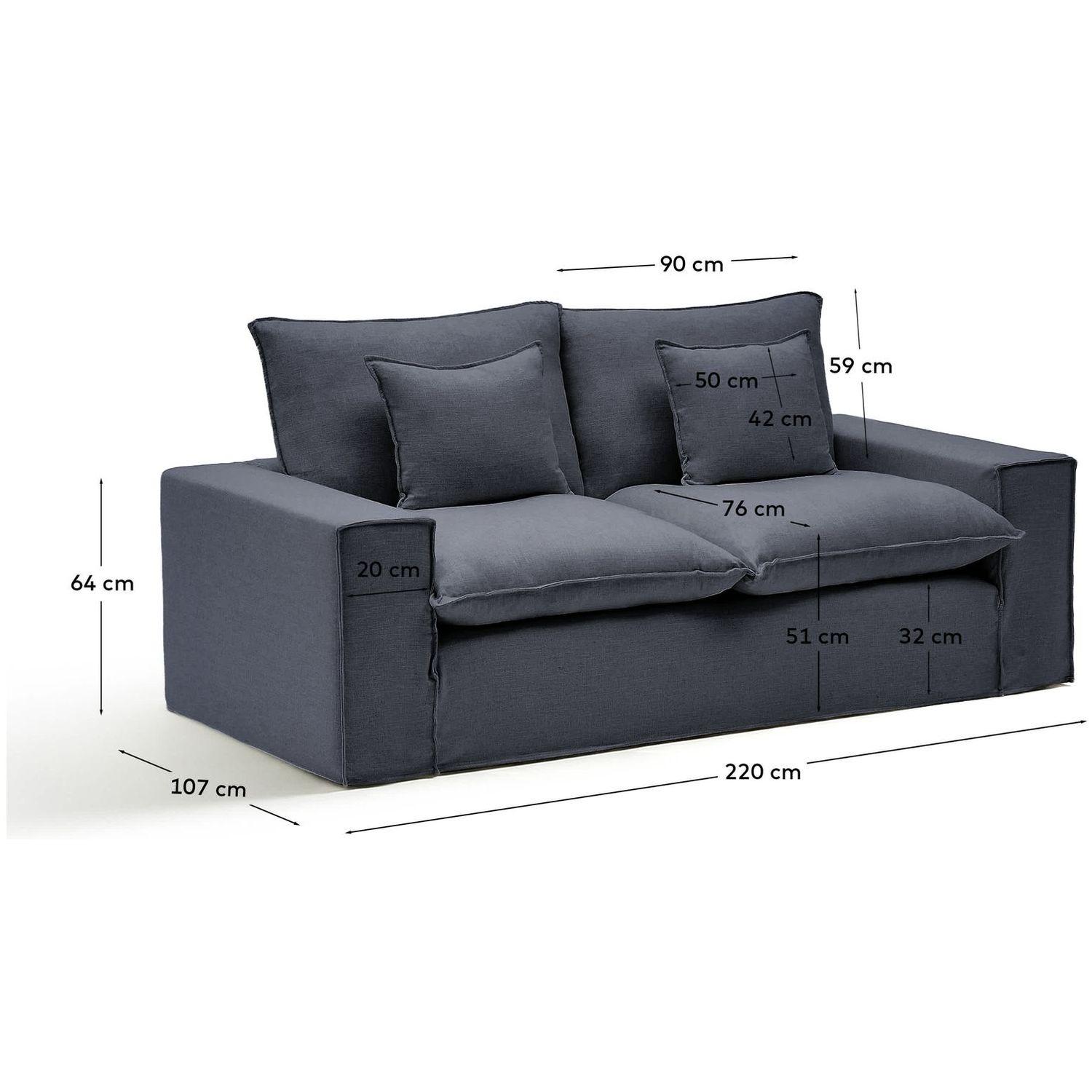 2-Sitzer-Sofa Anarela mit abnehmbarem Bezug aus Leinen und Viskose in Dunkelgrau 220 cm