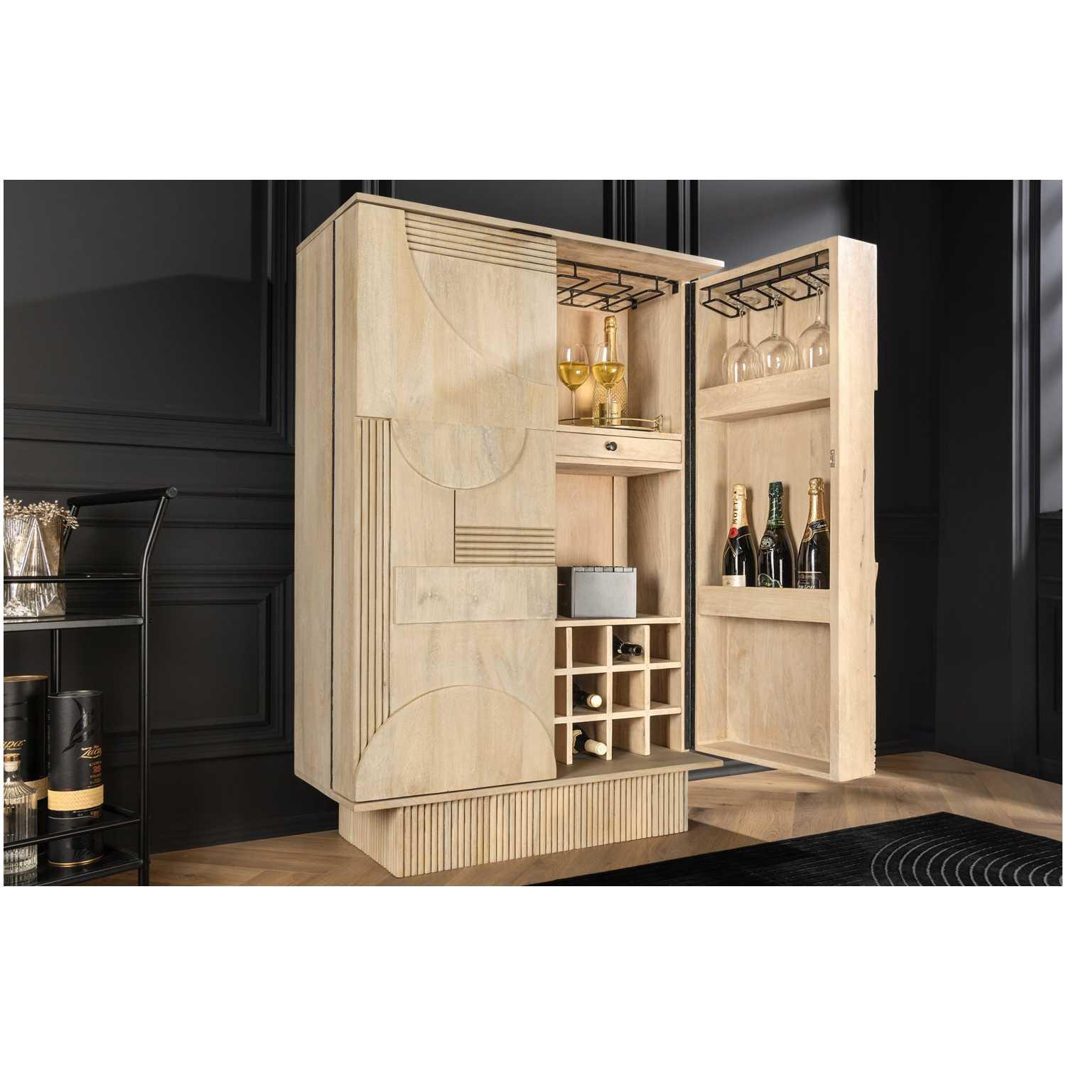 Barschrank mit Sockel ArtDeco Mangoholz weiss gekälkt 95x141