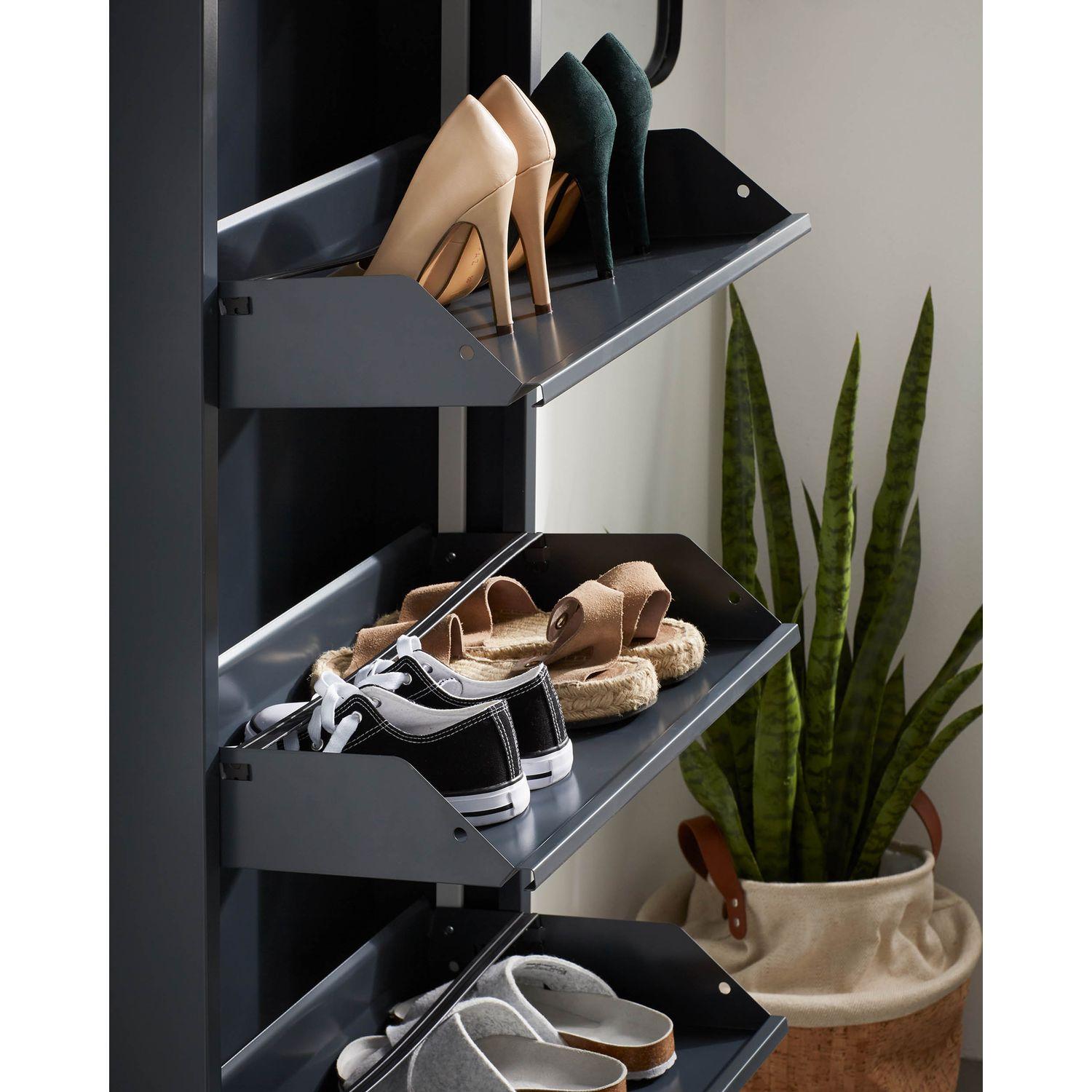 Schuhschrank mit 3 Klappen Metall dunkelgrau 50x103