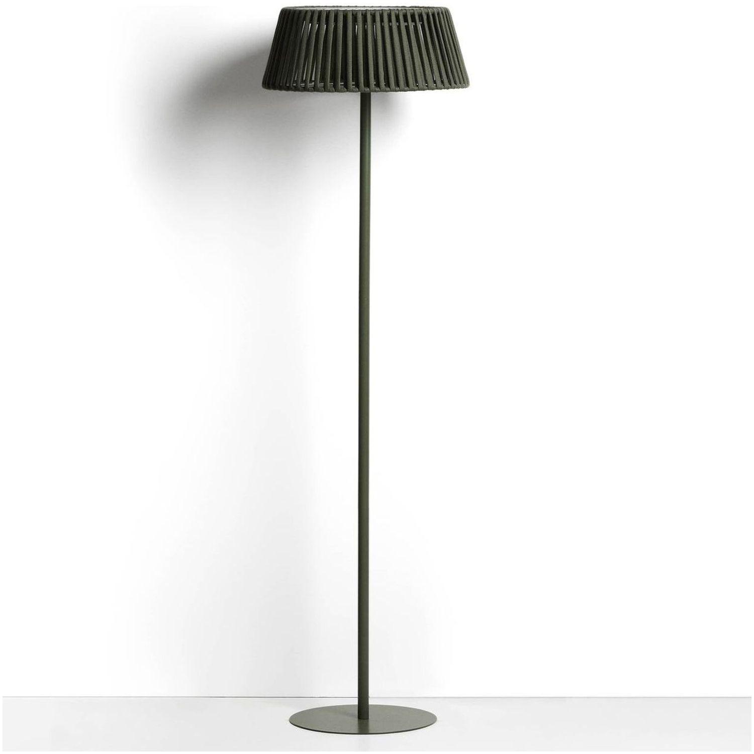 Outdoor-Solar-Stehlampe Aldet aus flachem Seil mit grünem Metallfuss 46x46