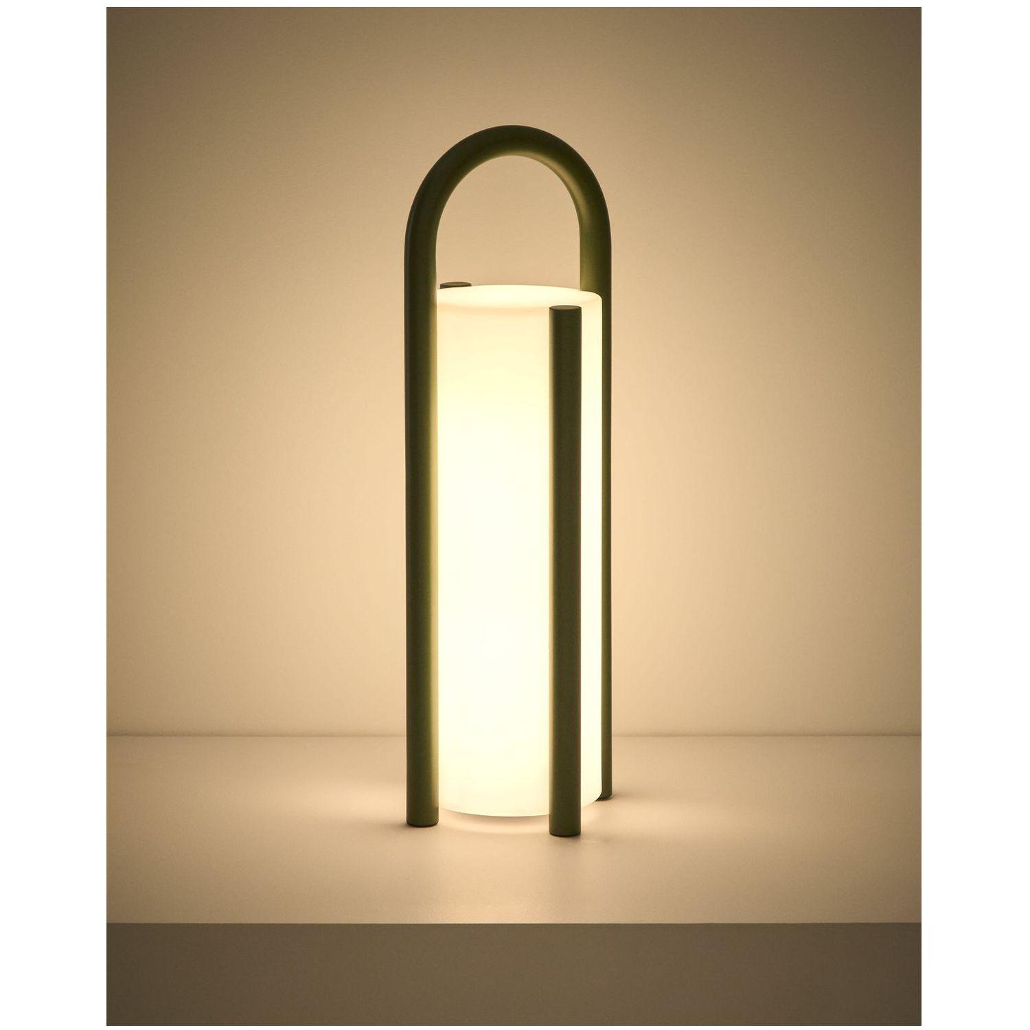 Grosse tragbare Tischlampe Leros aus Polyethylen und grünem Stahl
