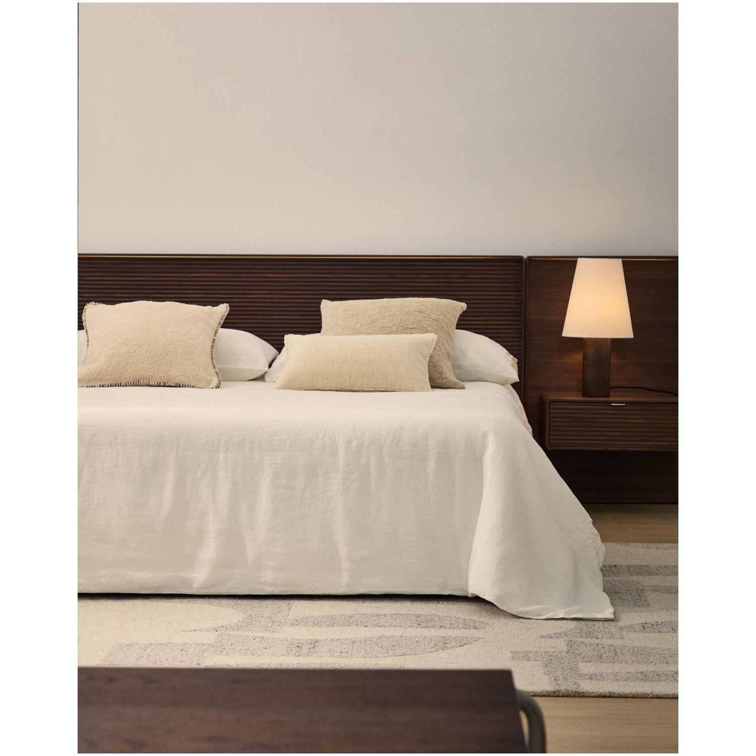 Set Simmel aus Bett- und Kopfkissenbezug aus Baumwolle und Leinen in Ecru für 180-cm-Betten
