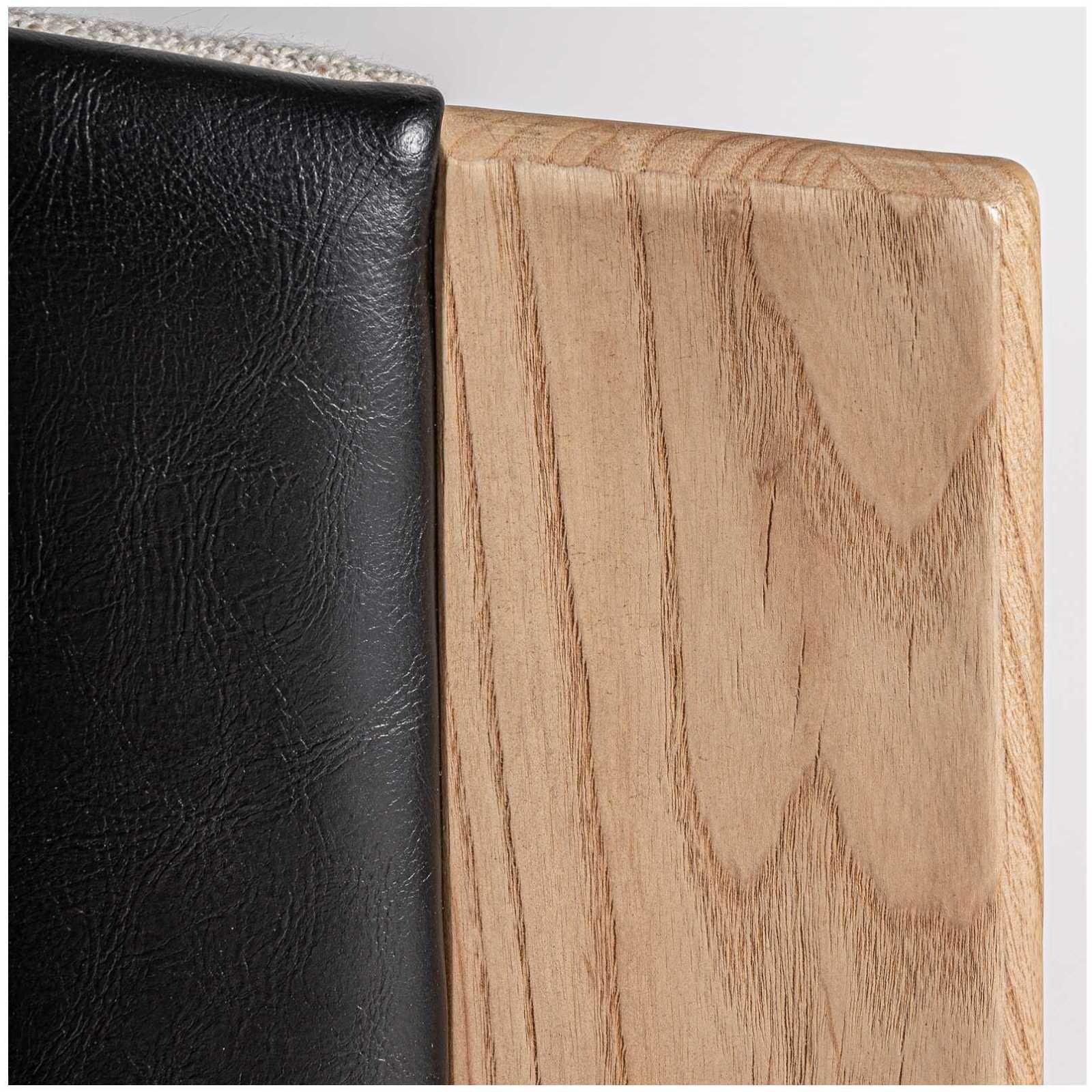 Design Holzstuhl mit Armlehne rund Nara Stoff beige Echtleder Eichenholz natur