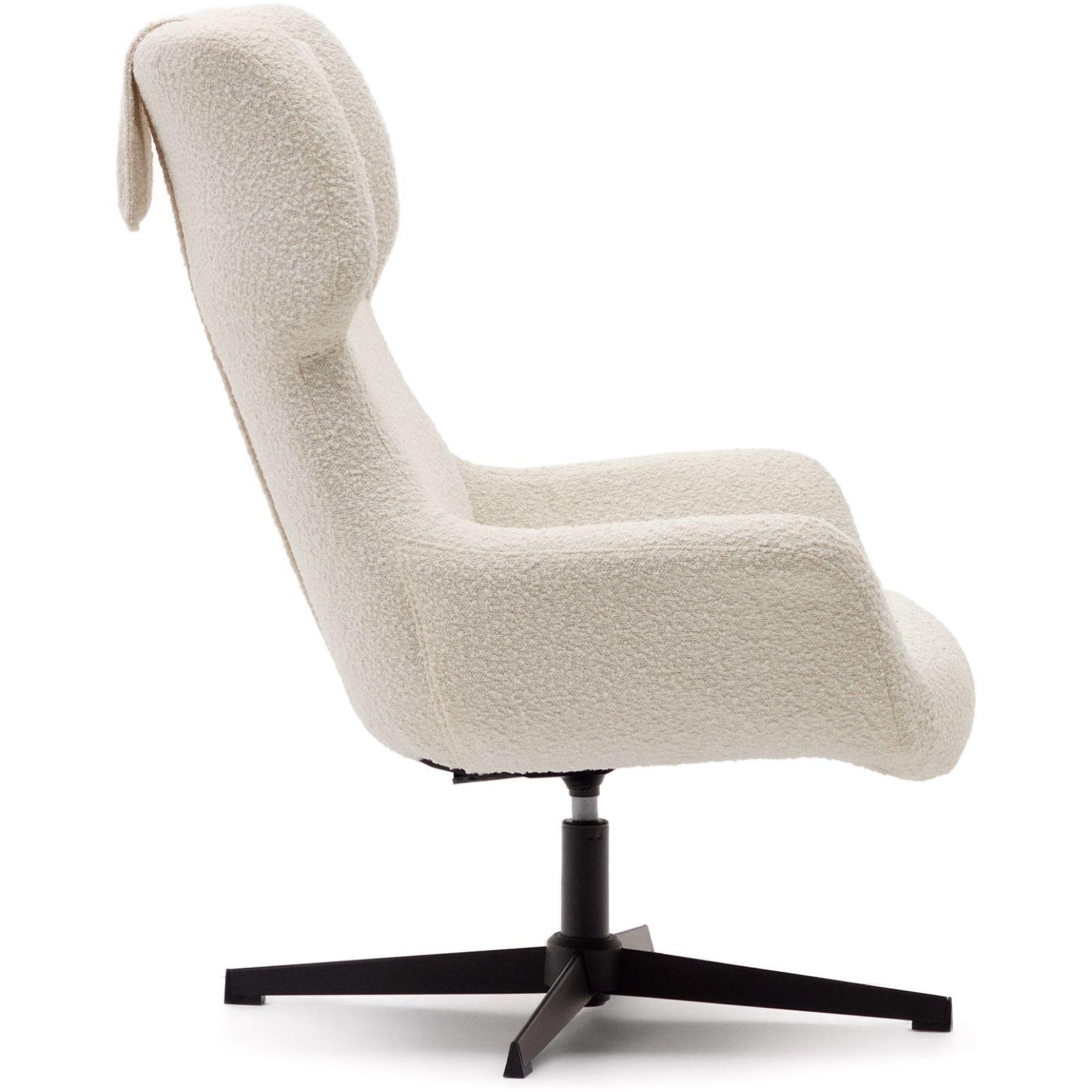 Relaxsessel drehbar Zalina Bouclé Stoff weiss Stahl schwarz