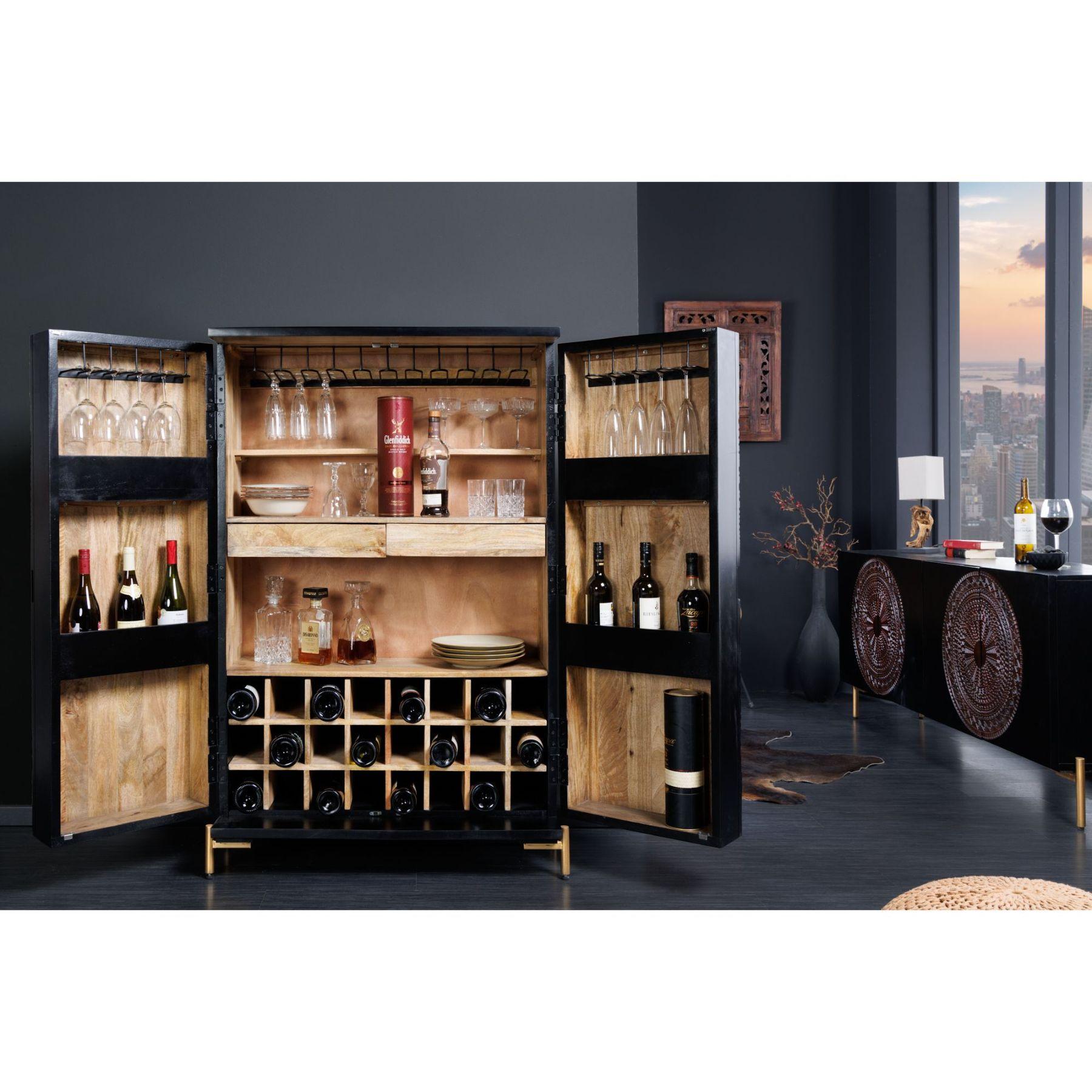 Barschrank Ornament Mangoholz schwarz 95x141