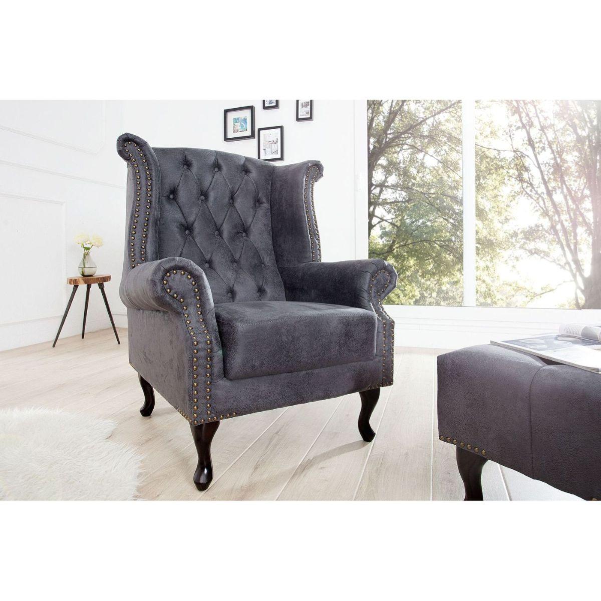 Chesterfield Ohrensessel grau Vintage Grau