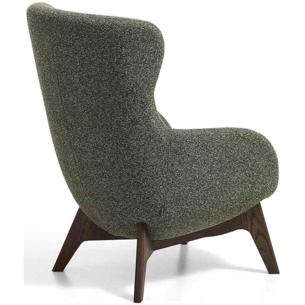 Ohrensessel Adiran dicker Chenille Moosgrün Beinen Eichenholz massiv Nussbaum-Finish