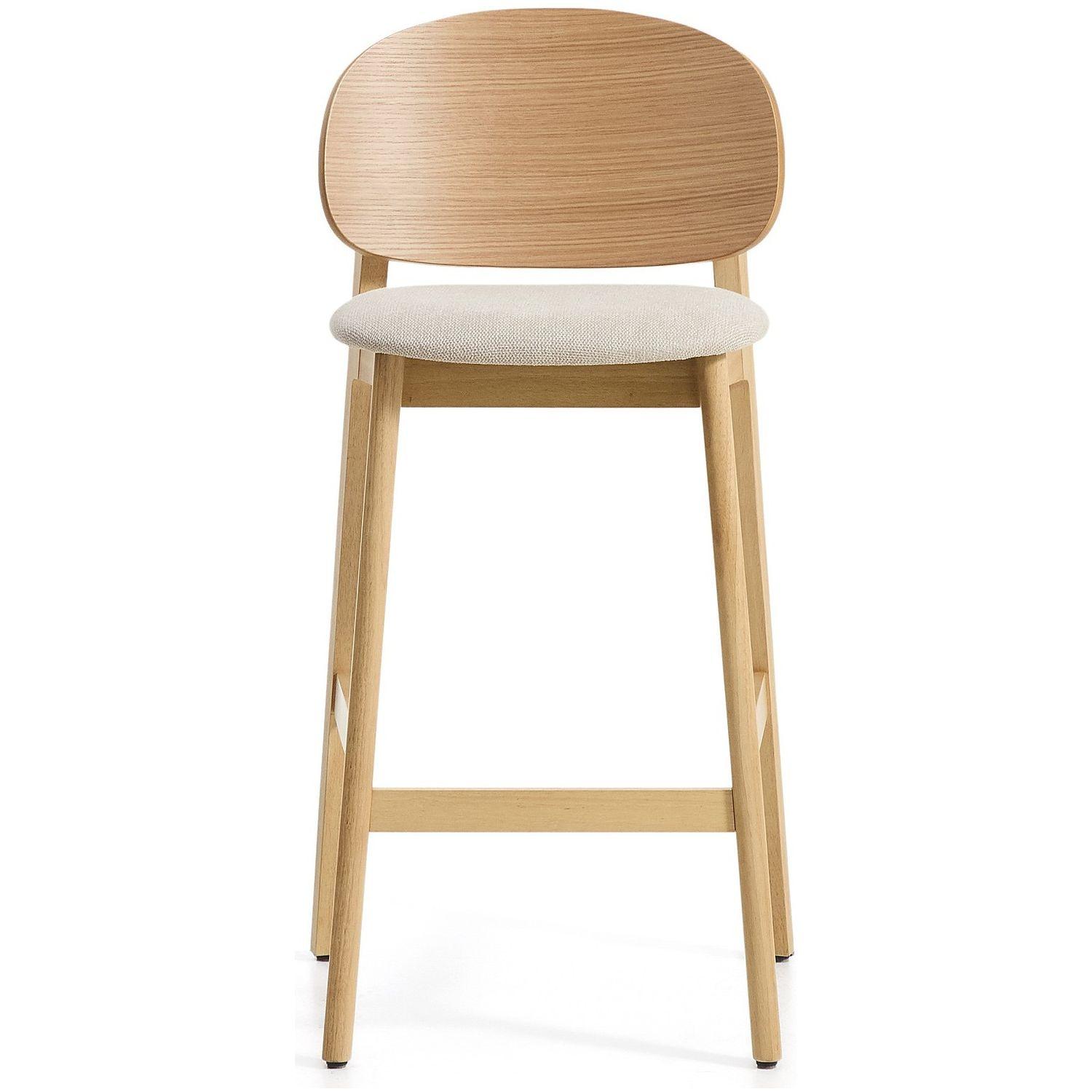 Barhocker Ludara aus Eichenfurnier mit beiger Chenille 65 cm