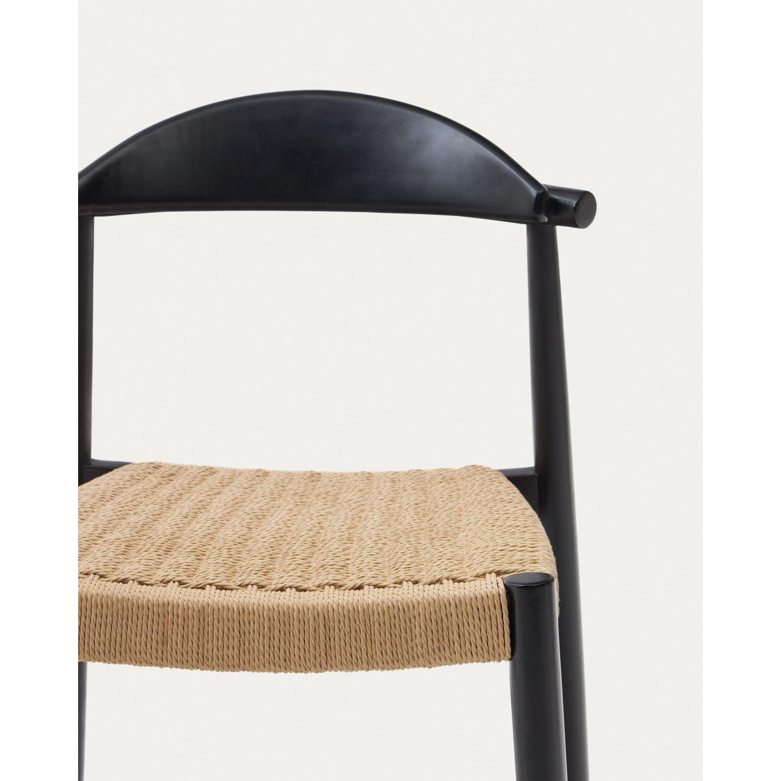 Barhocker aus Holz Nina Akazie schwarz Seil beige Sitzhöhe 62cm