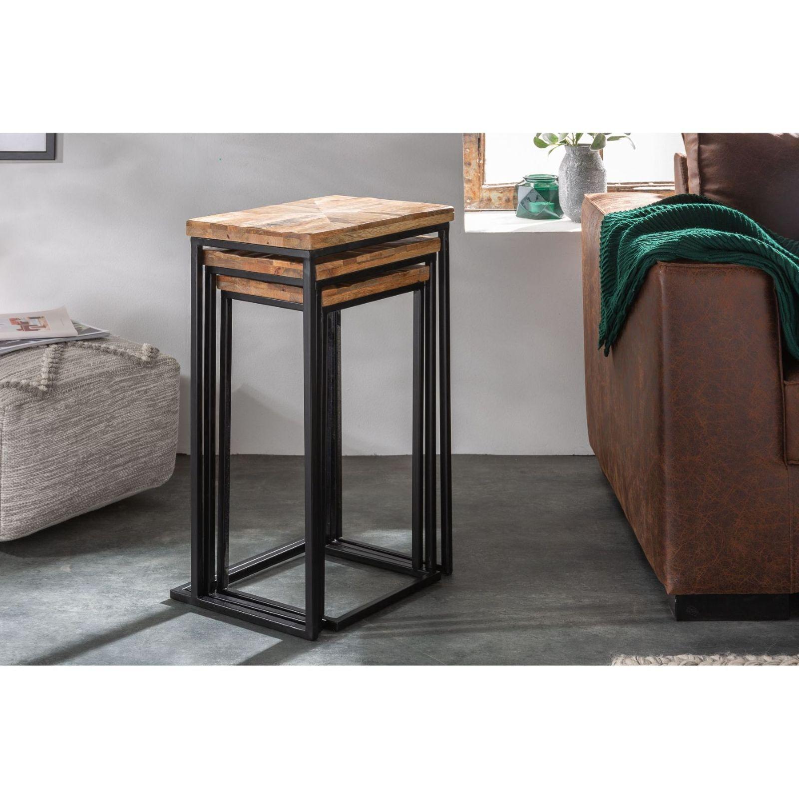 Beistelltisch Loft Mangoholz vintage (3er-Set)