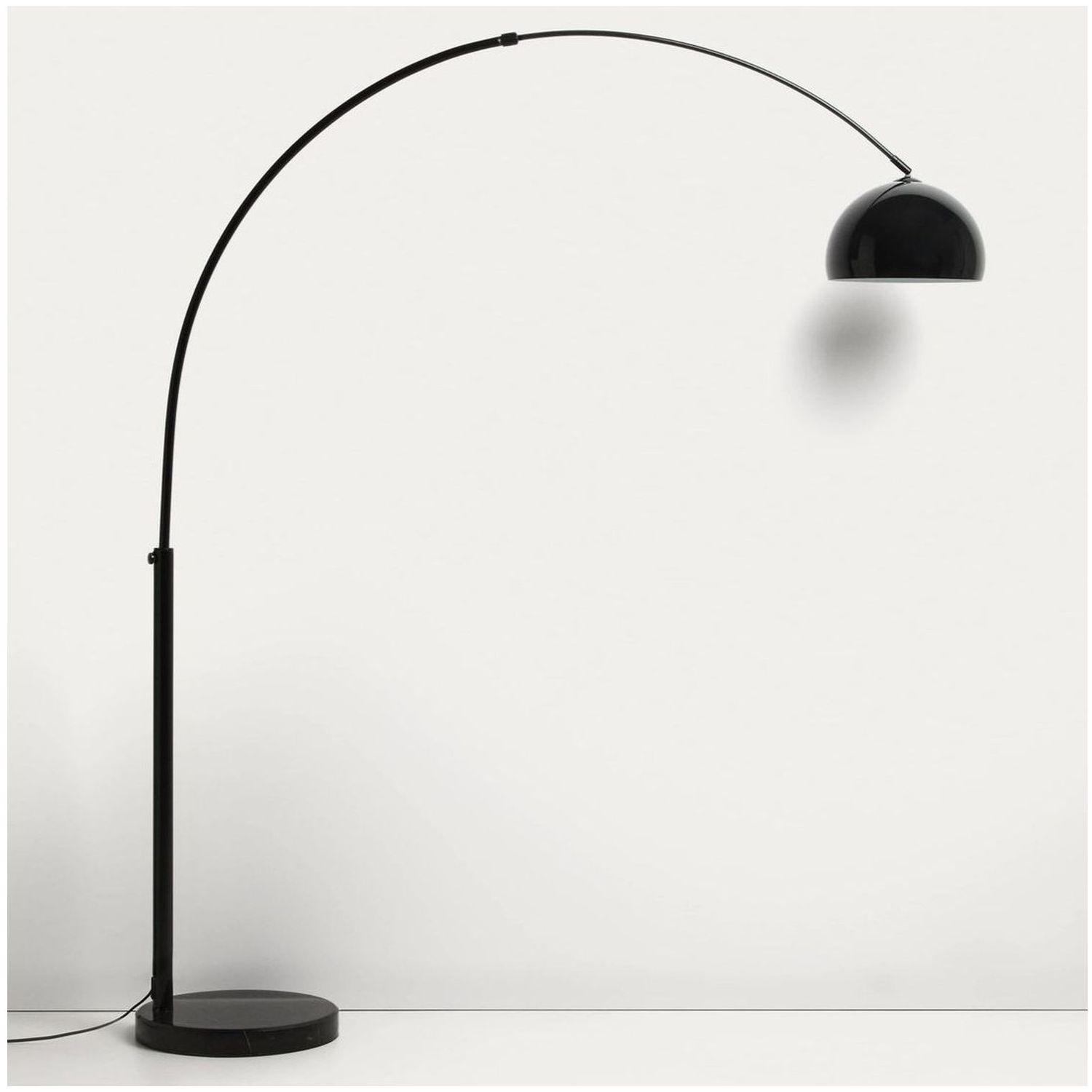 Bogenlampe Stehlampe Madali aus Stahl mit glänzend schwarzem Finish und schwarzem Marmor