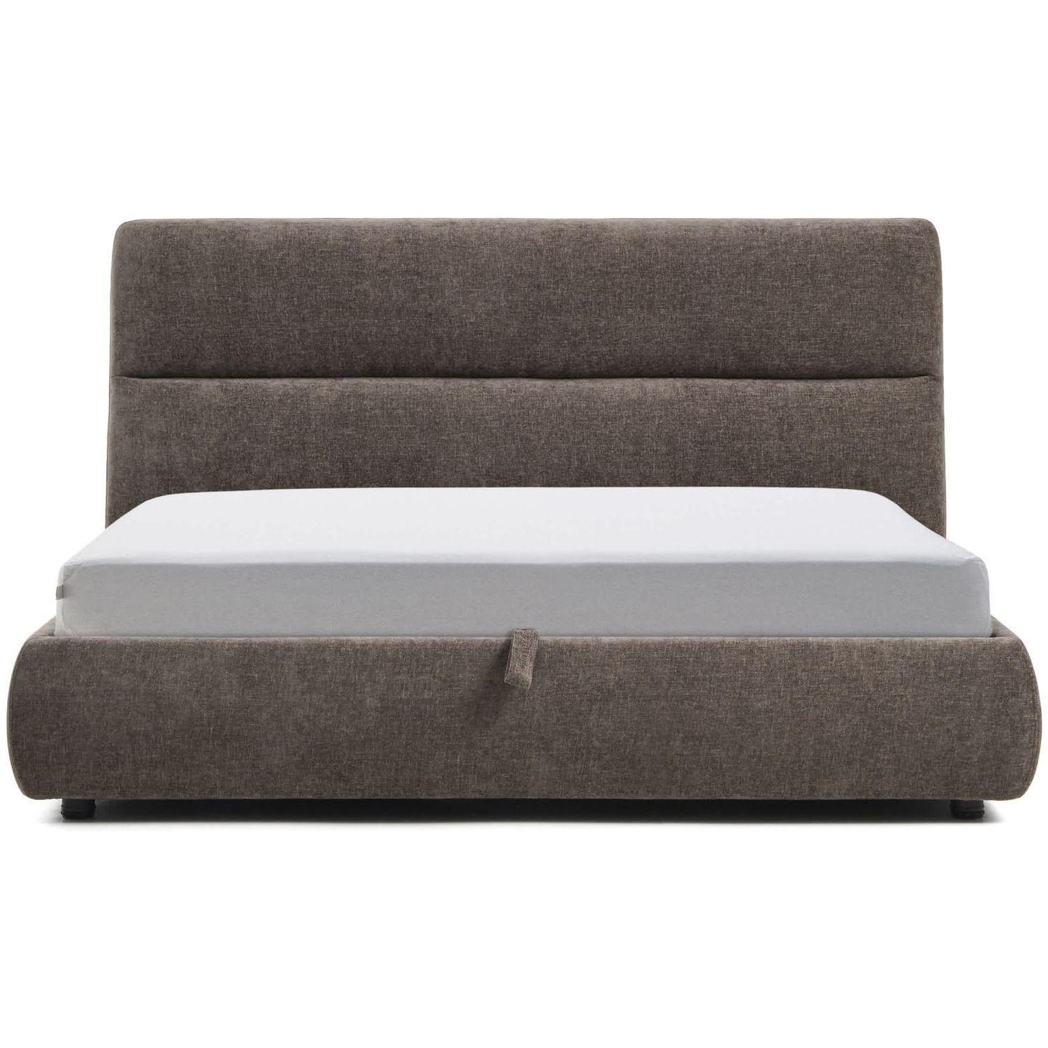 Abziehbares Bett Dafra aus dunkelbrauner Chenille mit Klappbettkasten - Grösse: 180x200
