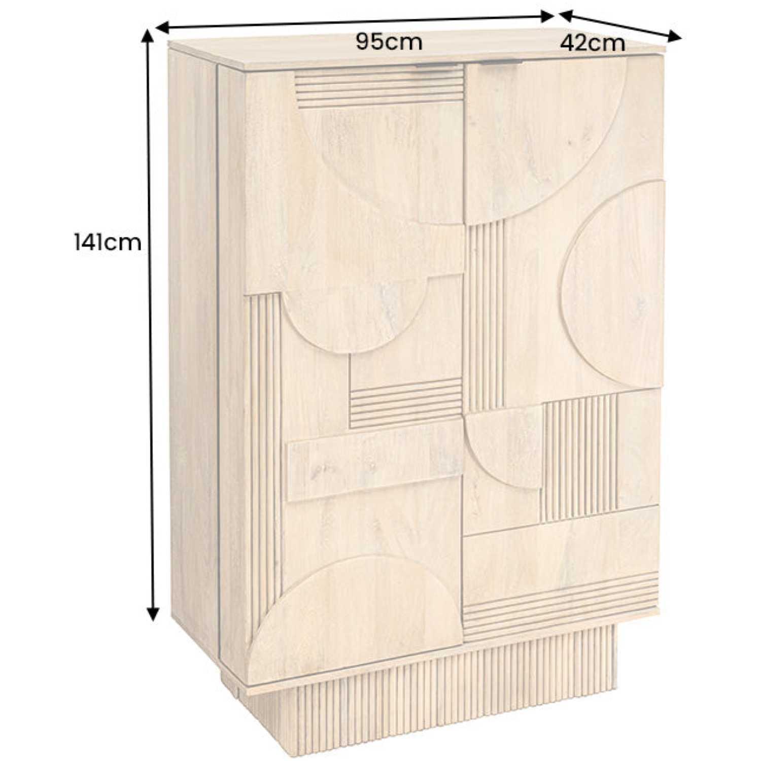Barschrank mit Sockel ArtDeco Mangoholz weiss gekälkt 95x141