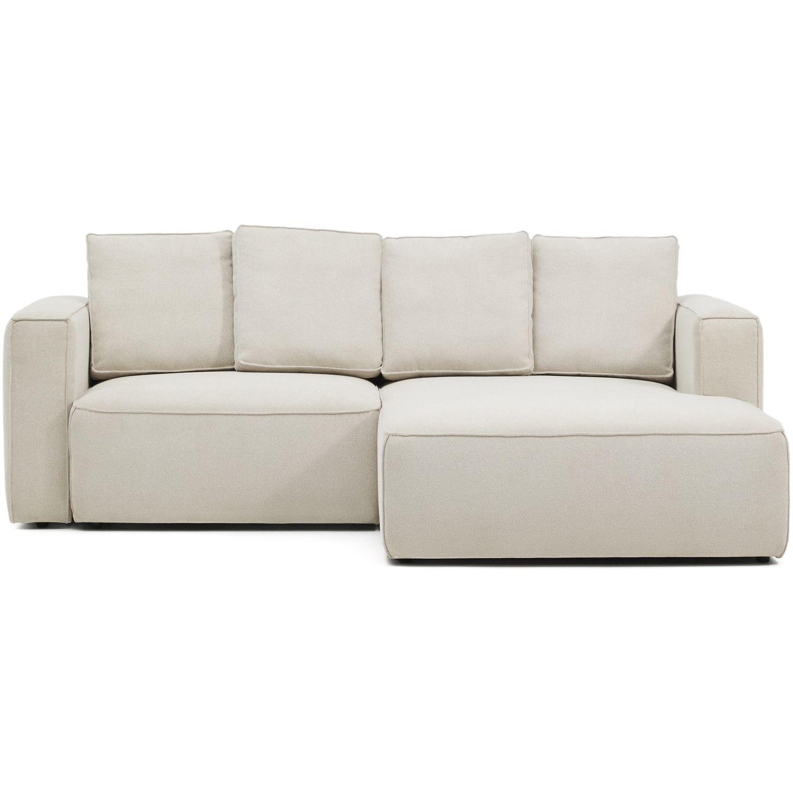 3-Sitzer Ecksofa Bettsofa Marela mit Chaiselongue rechts in beiger Chenille 236 cm FSC Mix Credit