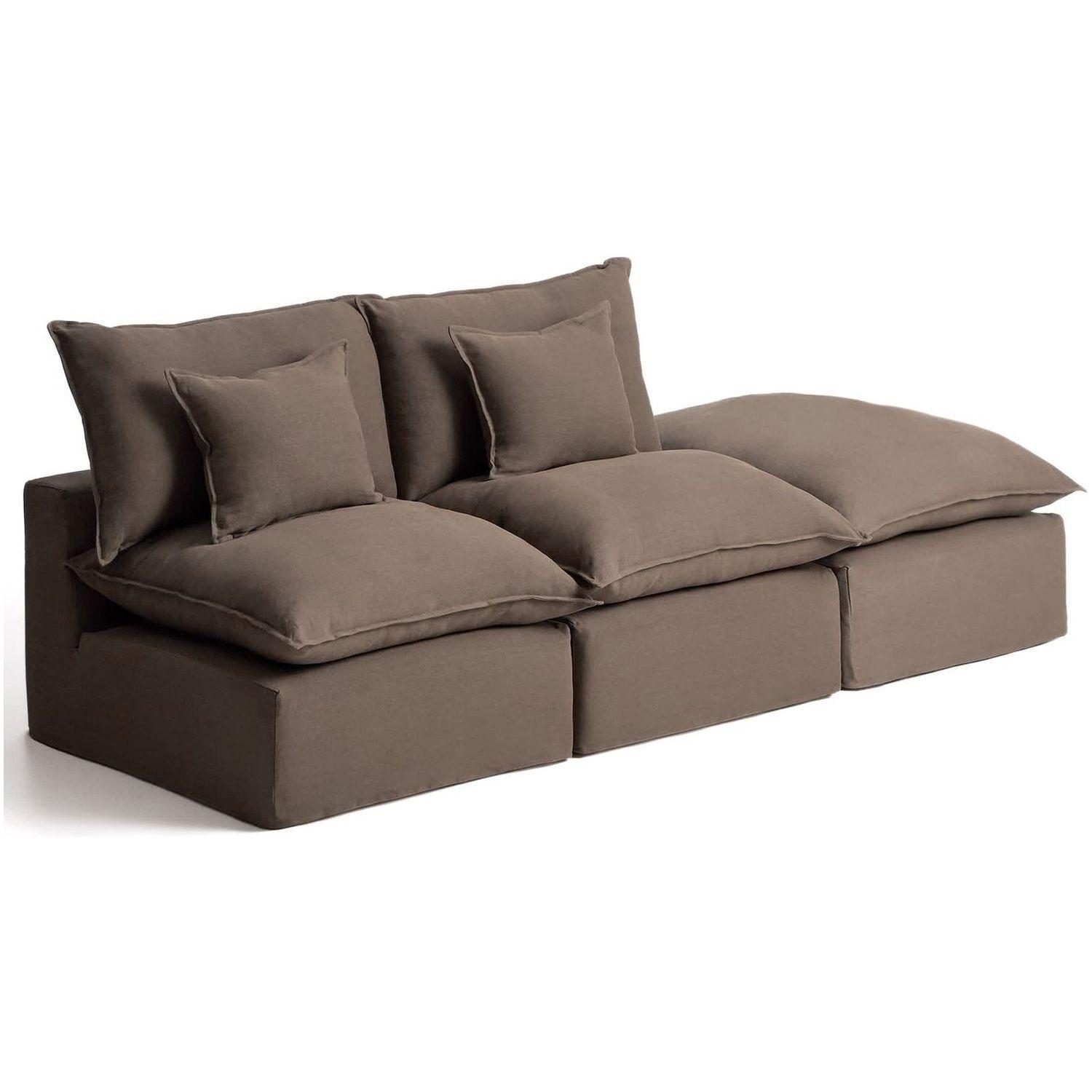 2-Sitzer-Modularsofa Anarela mit abnehmbarem Bezug und Randmodul aus Leinen in Taupe 270 
