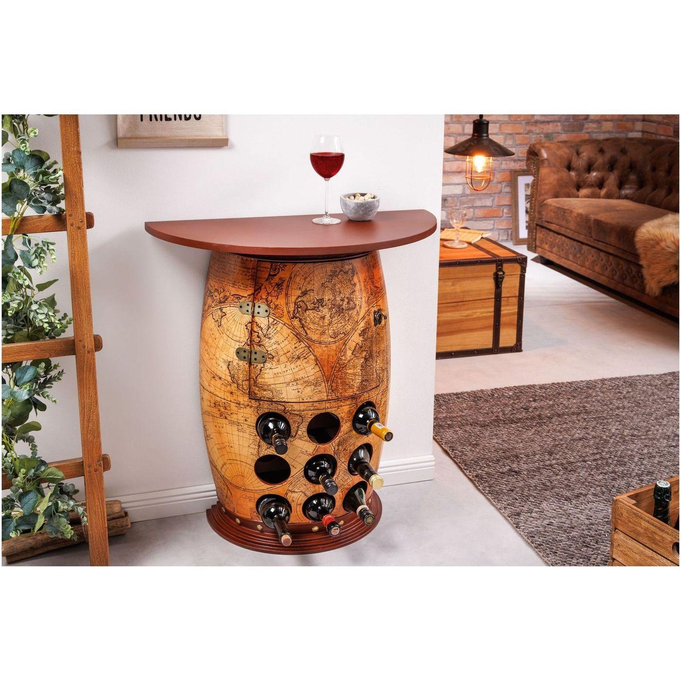 Weinfass Weinregal Weltkarte Pinienholz natur 80