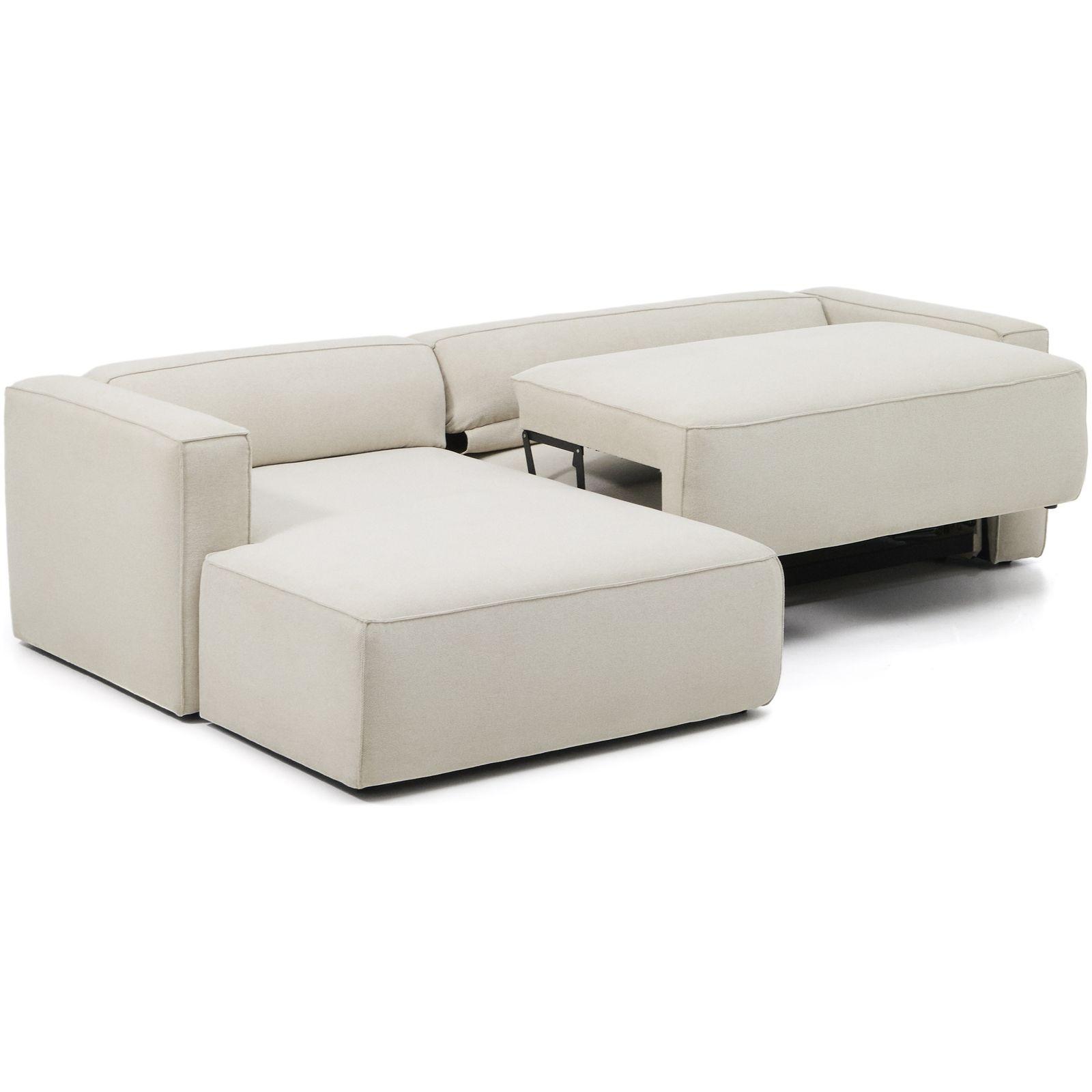 3-Sitzer Ecksofa Bettsofa Marela mit Chaiselongue links in beiger Chenille 276 cm FSC Mix Credit
