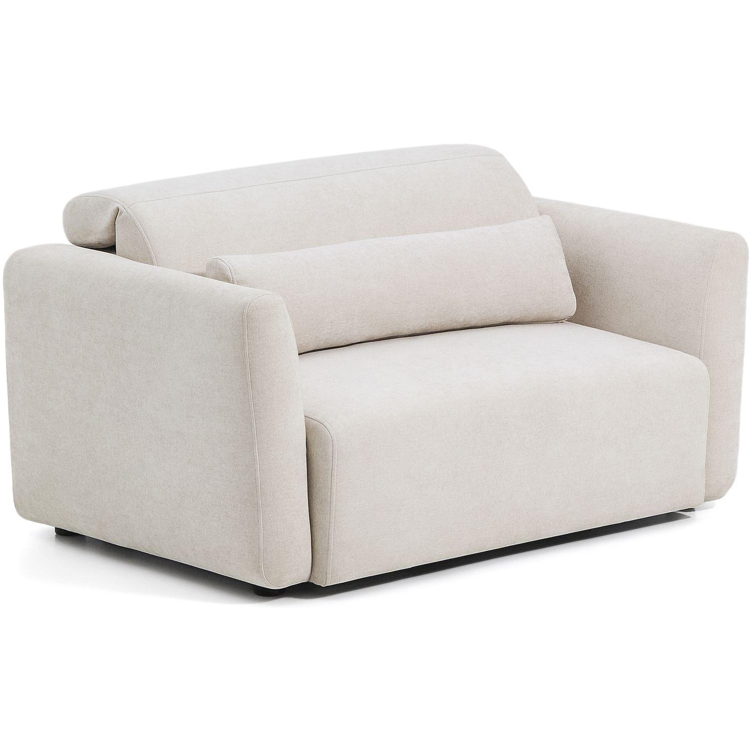 2-Sitzer-Sofa Lares mit elektrisch ausfahrbaren Sitzen und verstellbarer Kopfstütze in beiger Chenille 150 cm