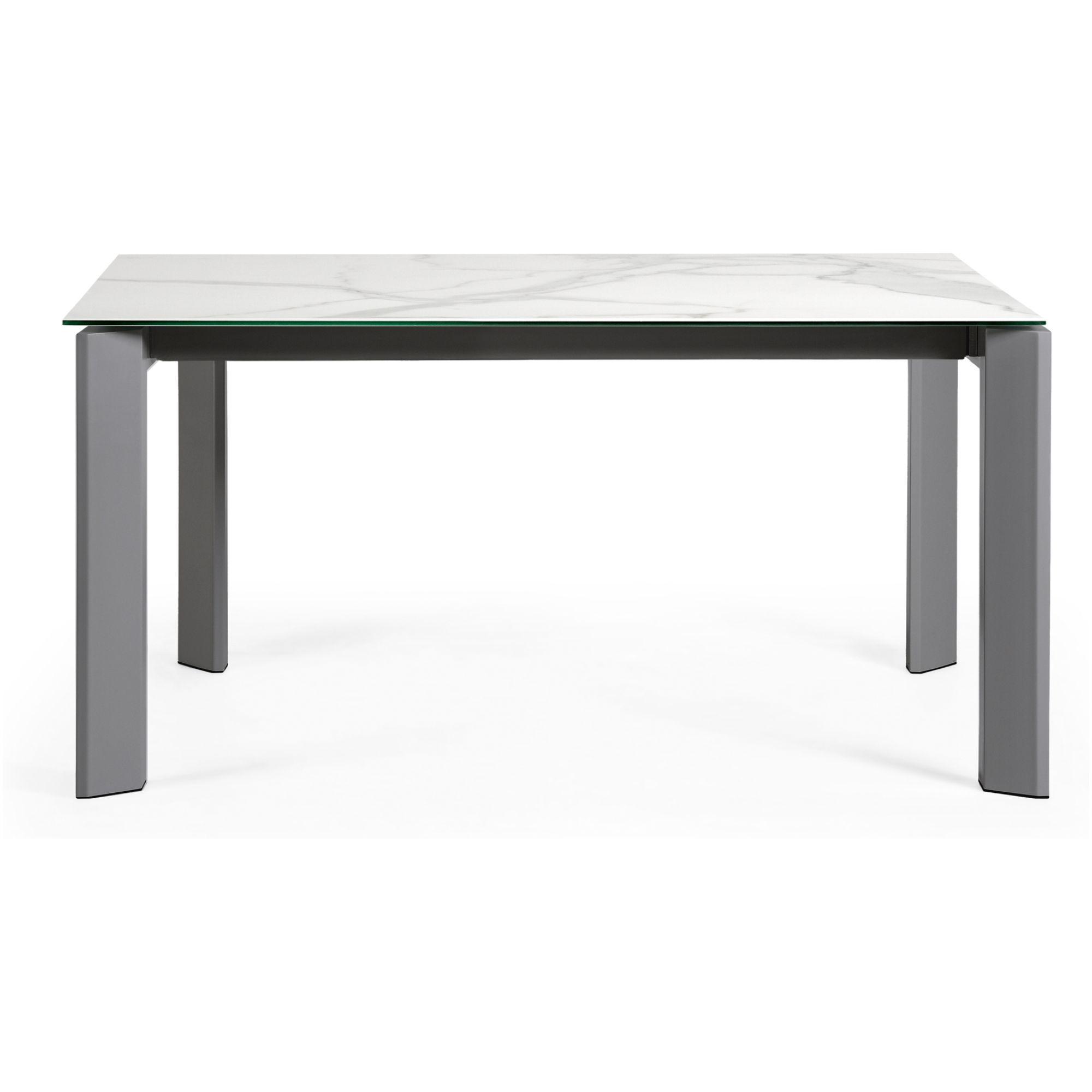 Ausziehtisch Axis 160-200x90 Keramikglas Kalos Weiss Stahlbeine dunkelgrau