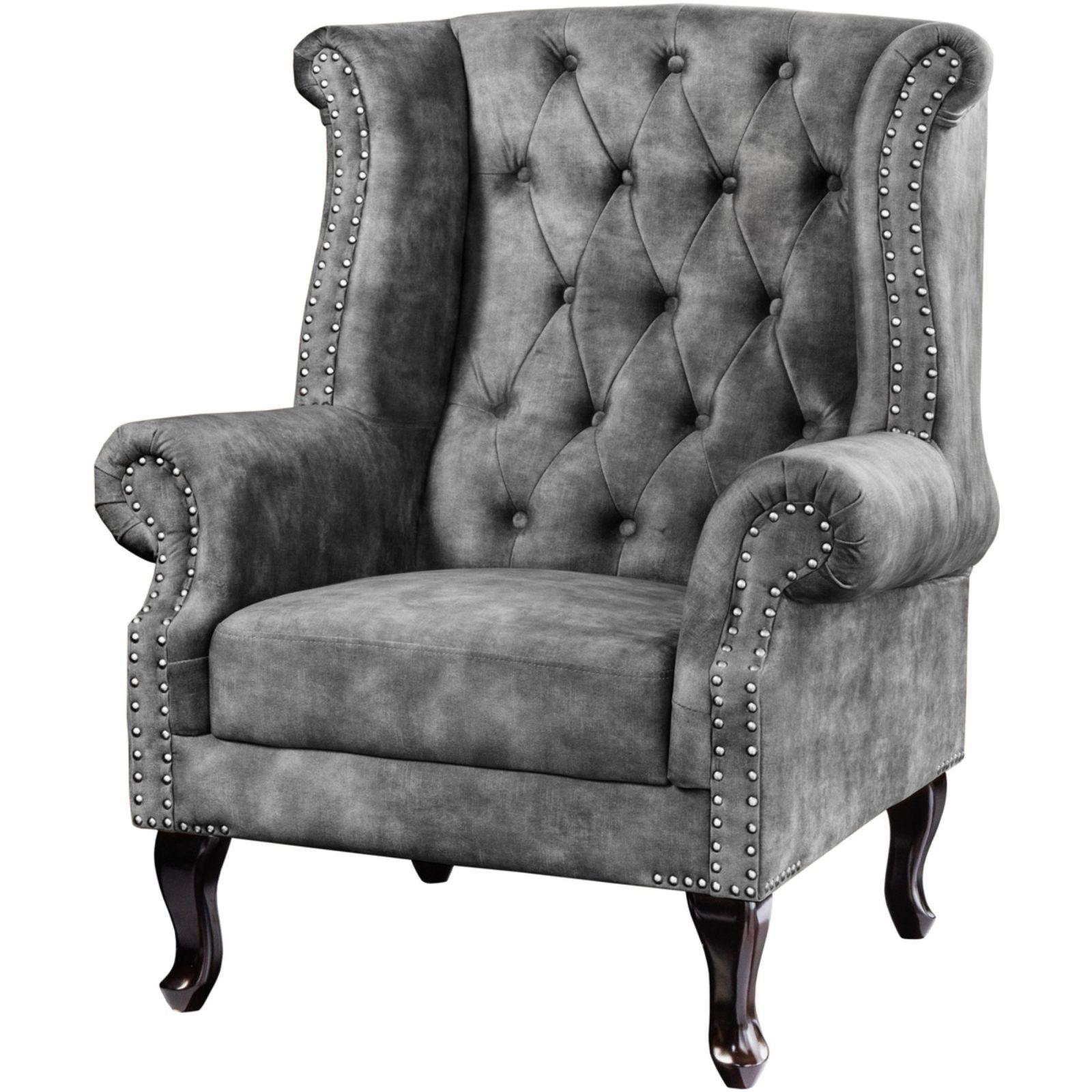 Chesterfield Ohrensessel Samt antik grau