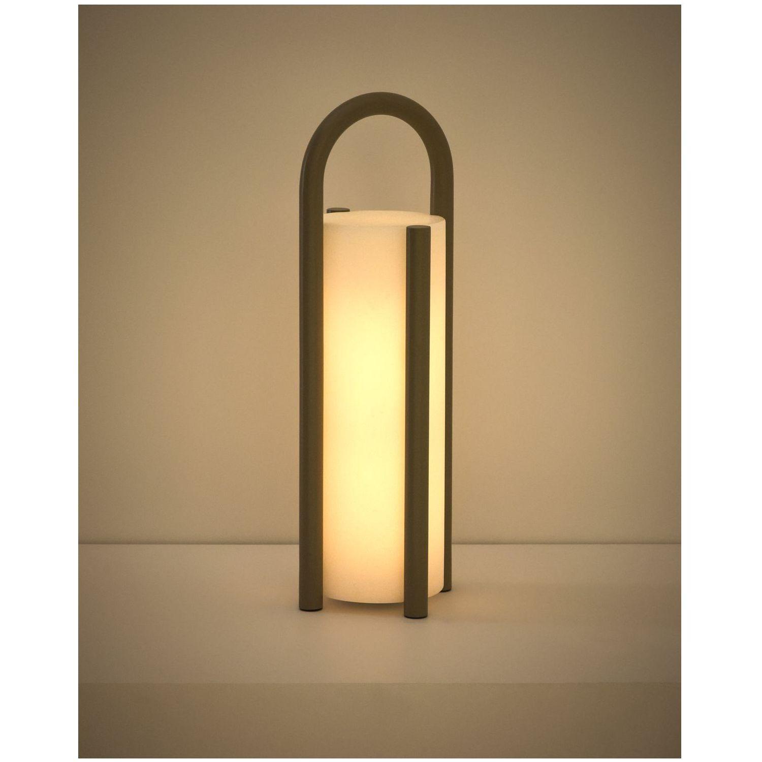 Grosse tragbare Tischlampe Leros aus Polyethylen und taupefarbenem Stahl