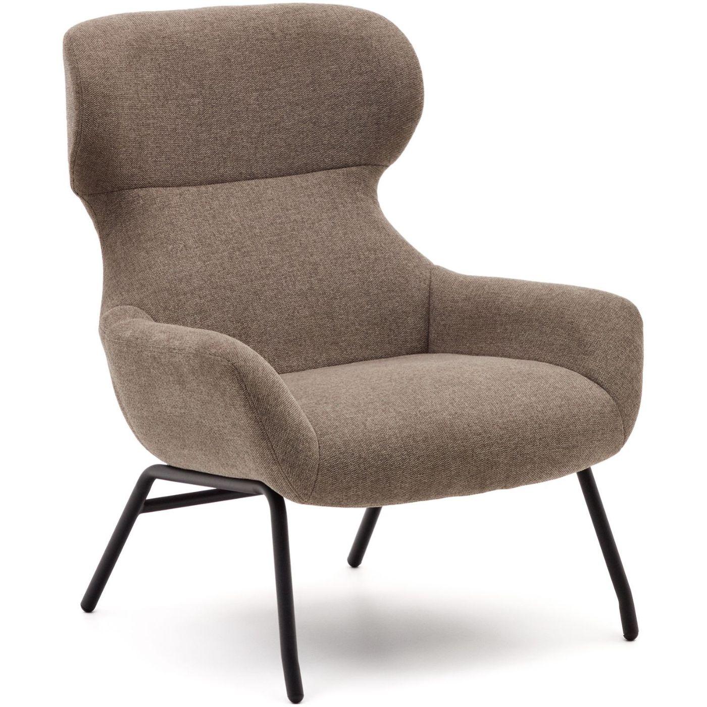 Ohrensessel Belina Chenille-Stoff hellbraun Stahl schwarz