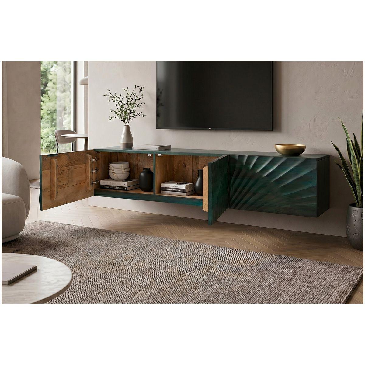 TV Wandmöbel Hängeschrank Vintage Baraya 160 grün Mangoholz