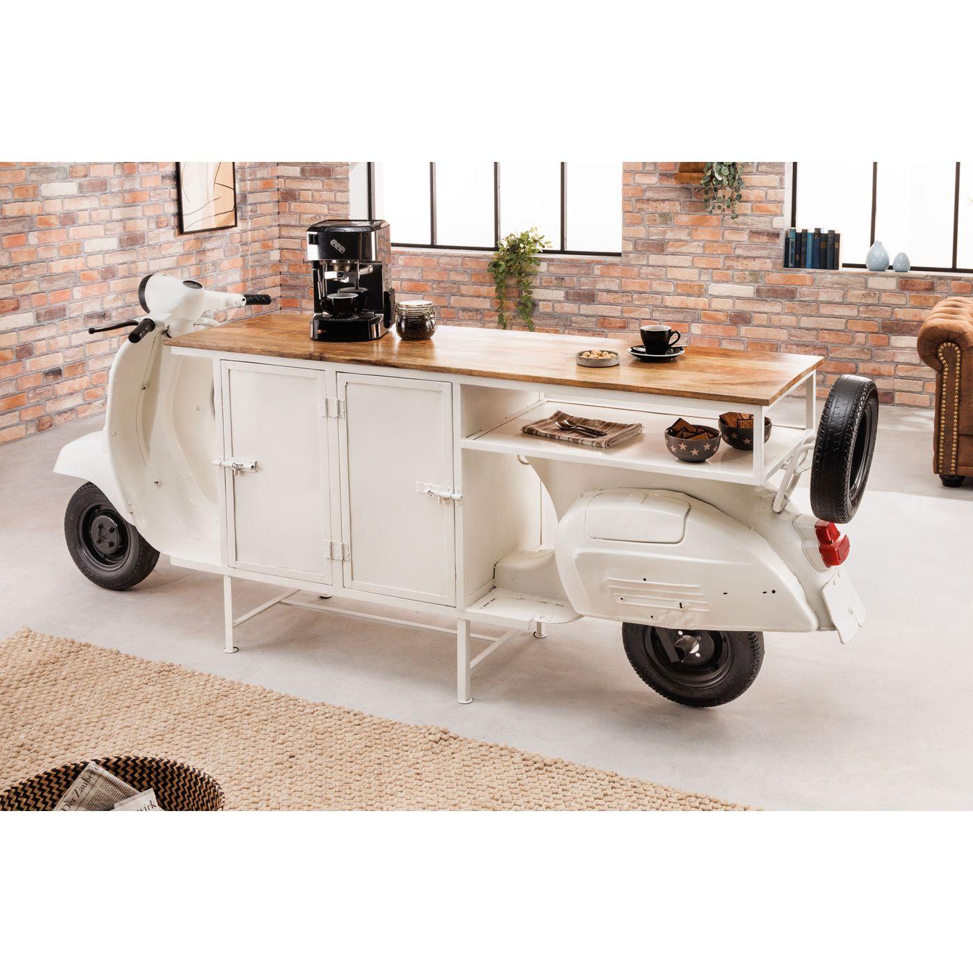 Barschrank Theke Vintage Scooter weiss Mangoholz natur 250