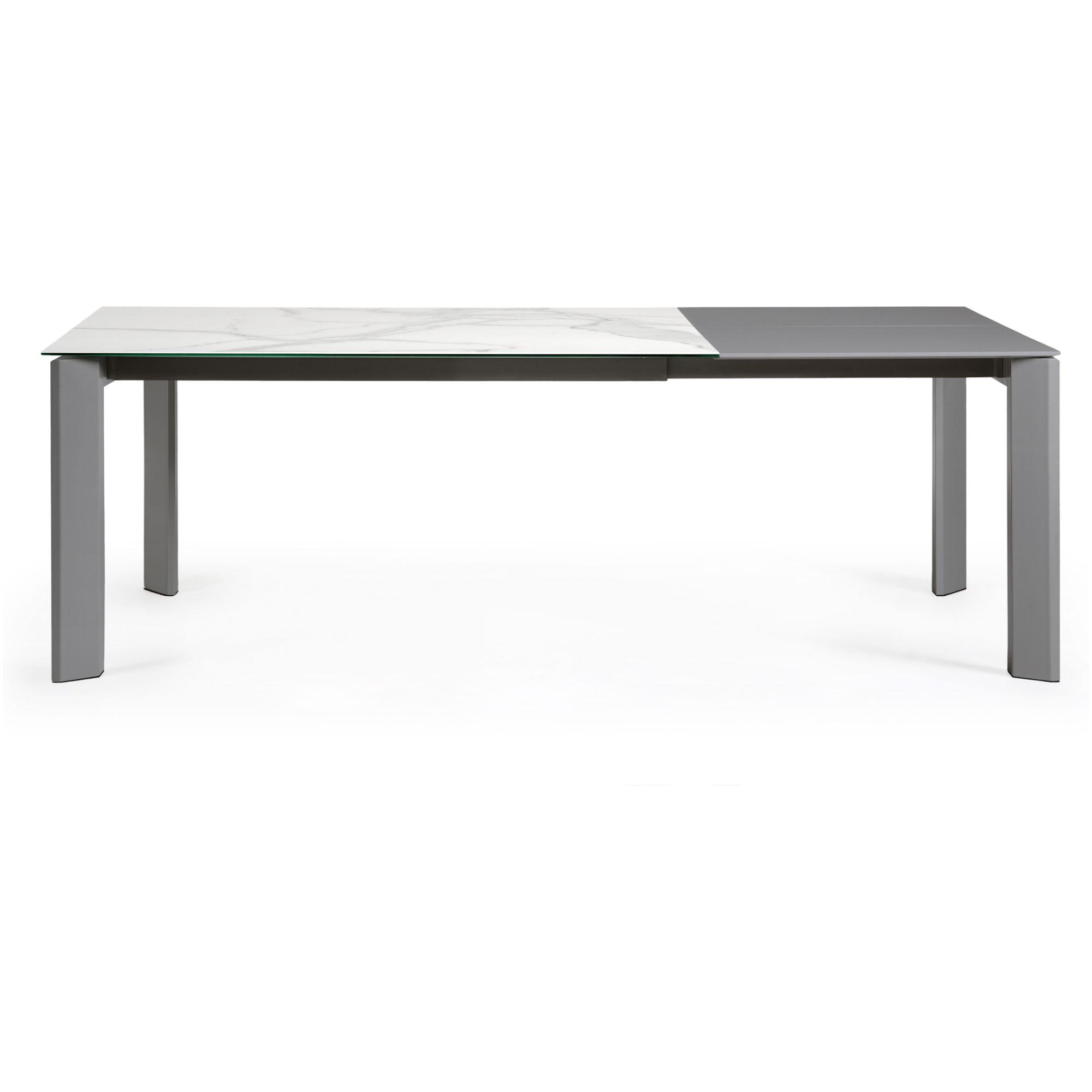 Ausziehtisch Axis 160-200x90 Keramikglas Kalos Weiss Stahlbeine dunkelgrau