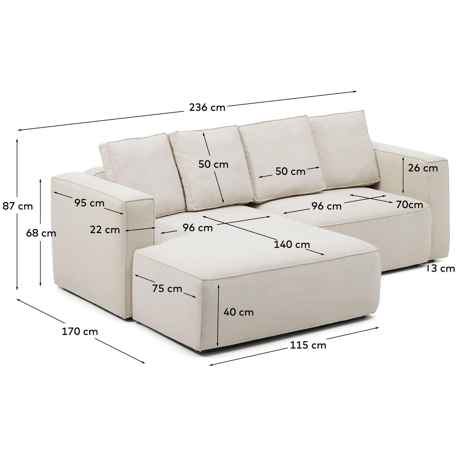 3-Sitzer Ecksofa Bettsofa Marela mit Chaiselongue links in beiger Chenille 236 cm FSC Mix Credit