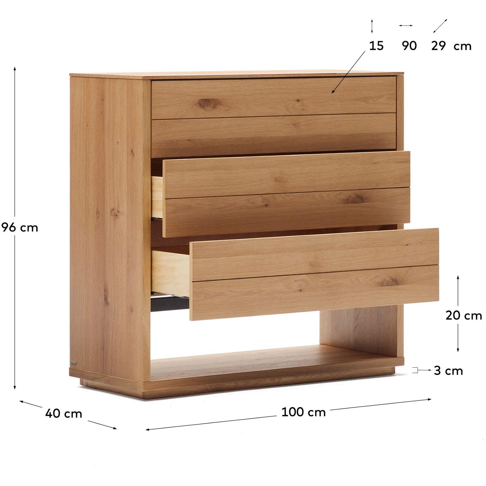 Alguema Kommode 3 Schubladen Eichenfurnier natürliches Finish 100 x 97 cm