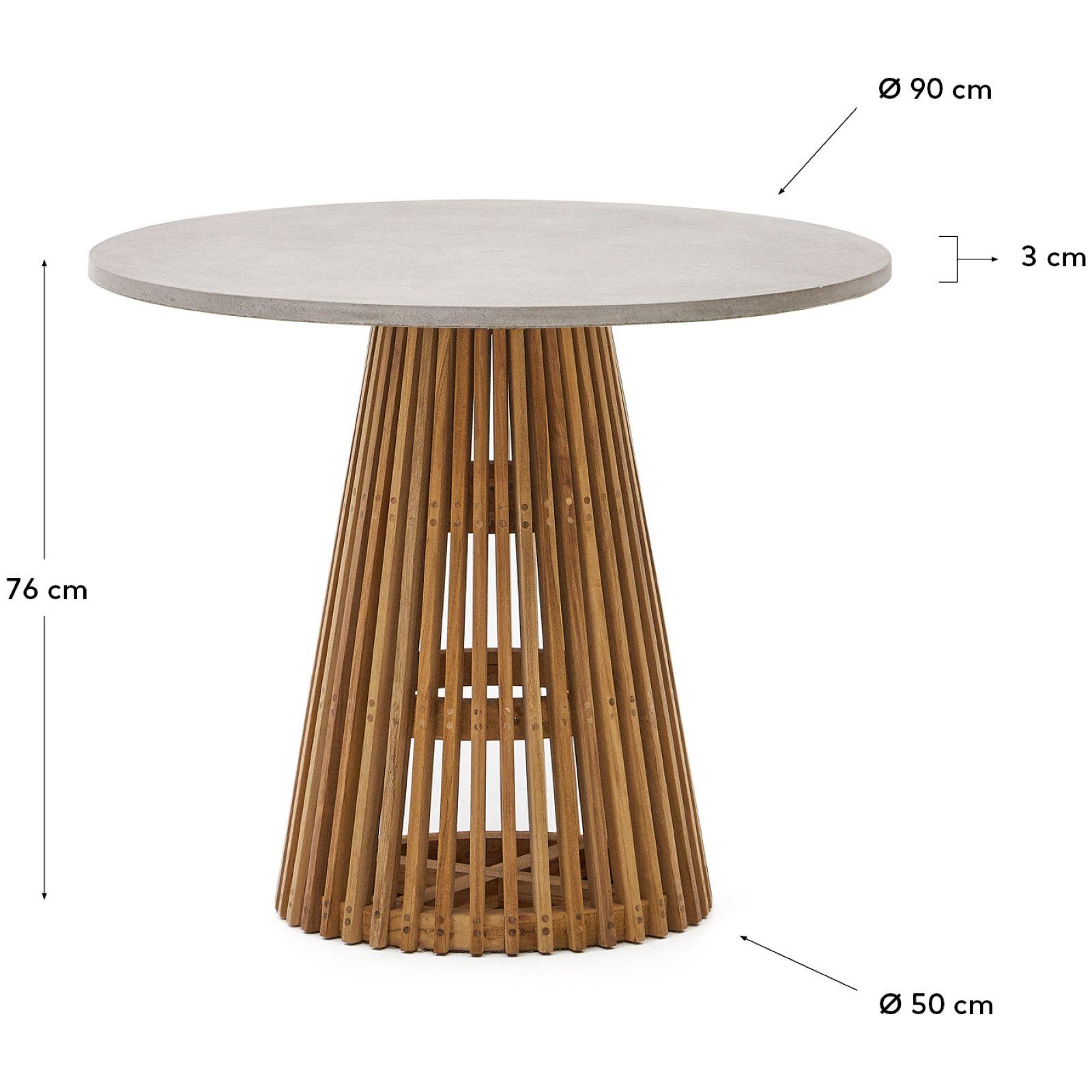Alcaufar Outdoor Tisch rund aus massivem Teakholz und grauem Zement Ø 90 cm