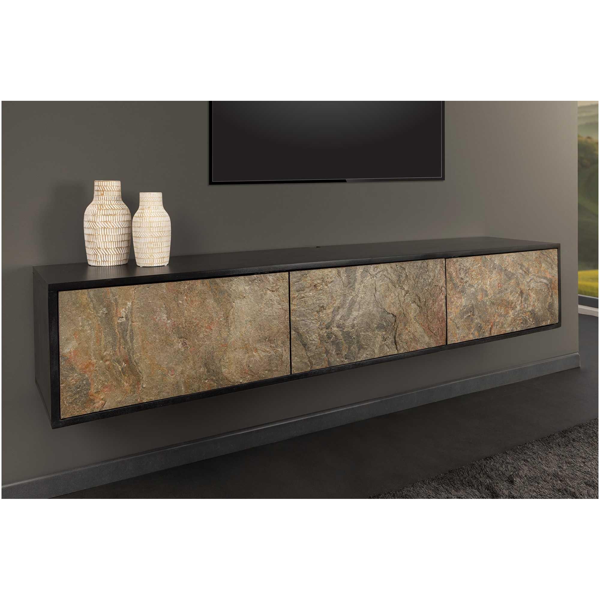 TV Wandboard Möbel Stone Natursteinfurnier natur Akazienholz schwarz 160