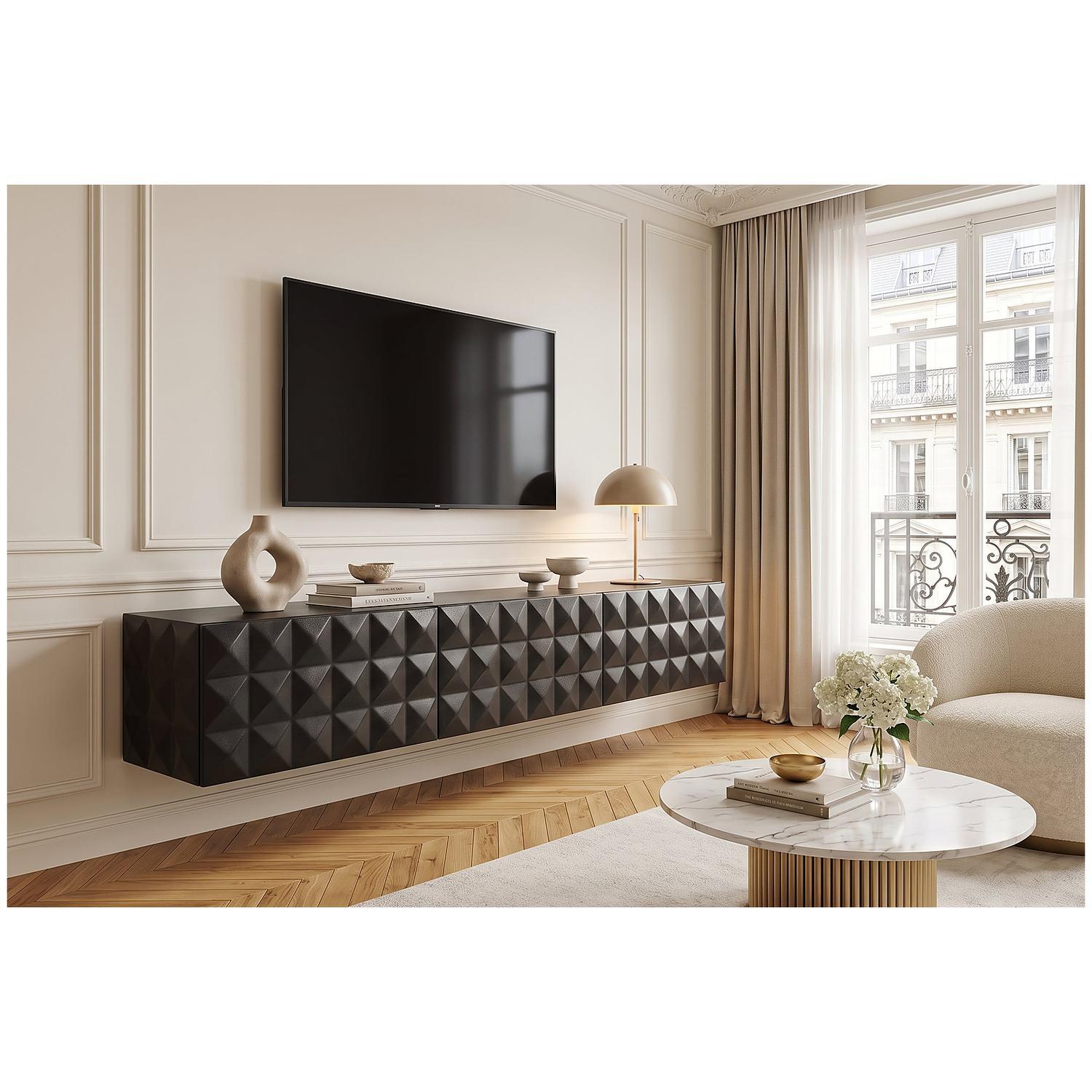 TV Wand Hängeschrank Vintage Cuben 160 schwarz Mangoholz