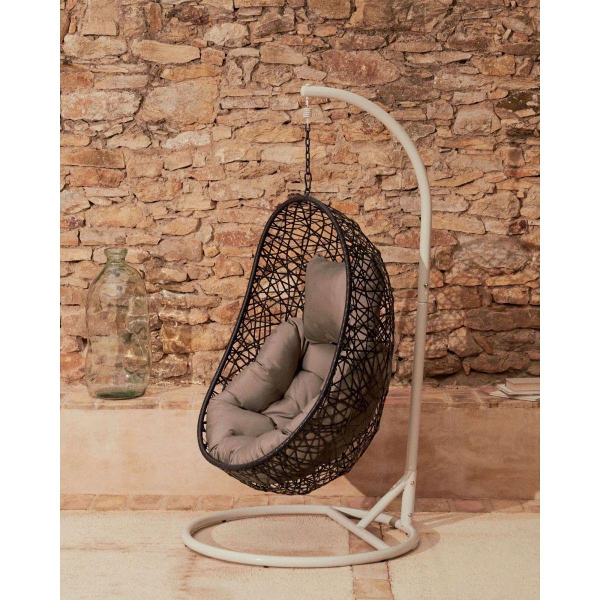 Garten Hängesessel Florence Poly Rattan dunkelgrau Fuss hellgrau