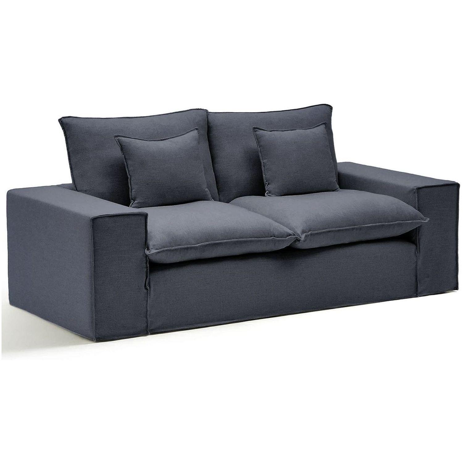 2-Sitzer-Sofa Anarela mit abnehmbarem Bezug aus Leinen und Viskose in Dunkelgrau 240 cm