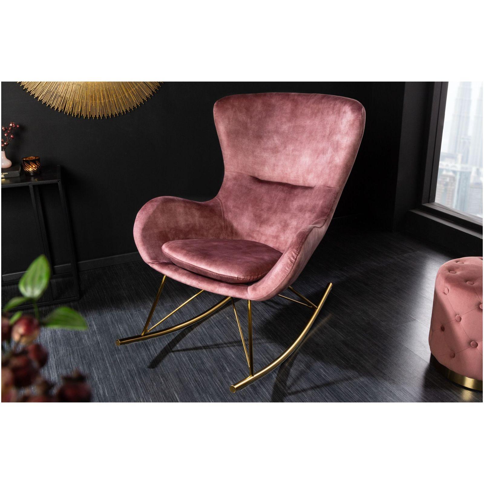 Schaukelsessel Schaukelstuhl Norway Swing gold Samt Stoff rosa pink